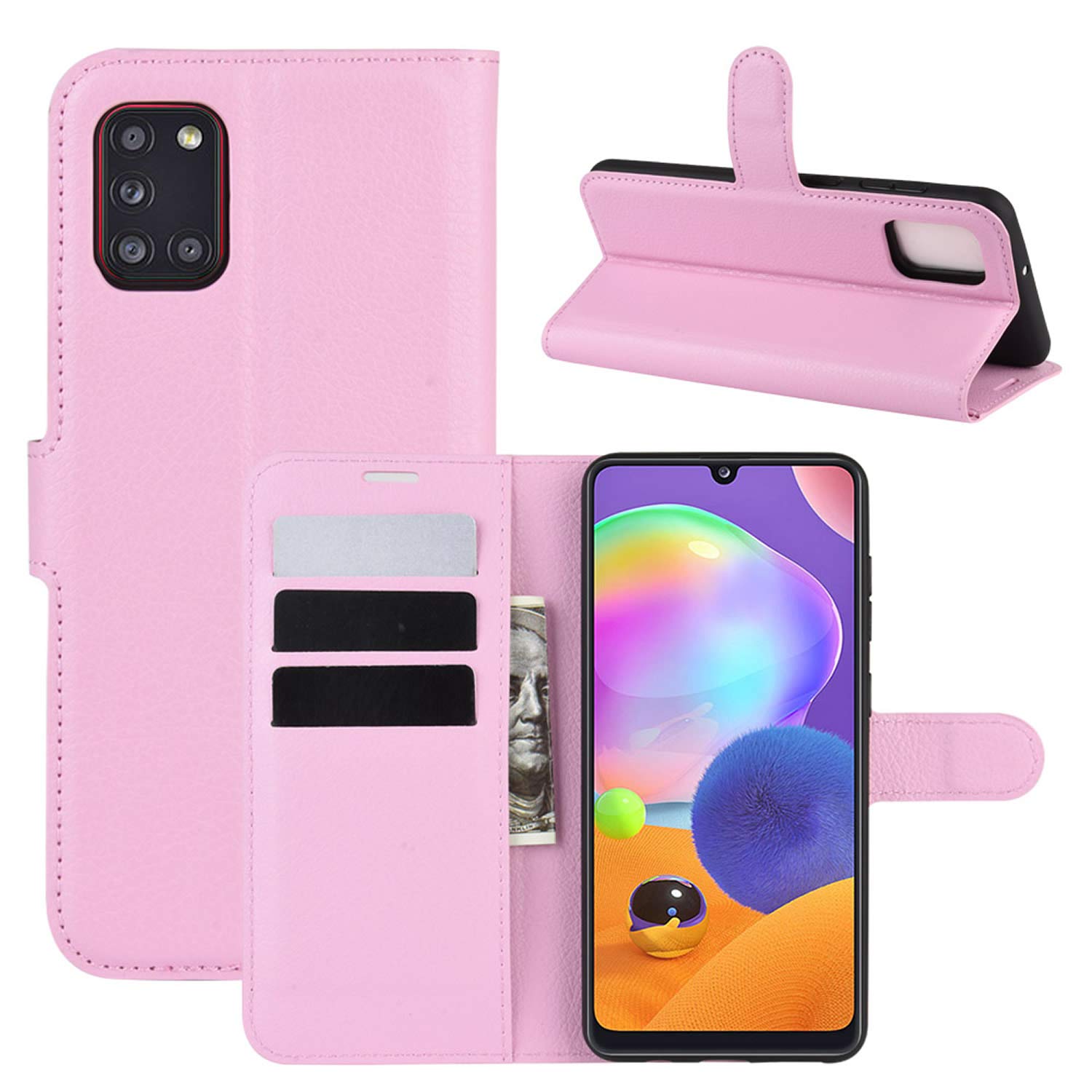 Premium PU Leather Magnetic Shockproof Book Wallet Folio Flip Case Cover with Card Slot Holder for Samsung Galaxy A31 - Slim Protective Phone Case for Everyday Use (Pink) | Perfect for Work, Travel & Daily Commute