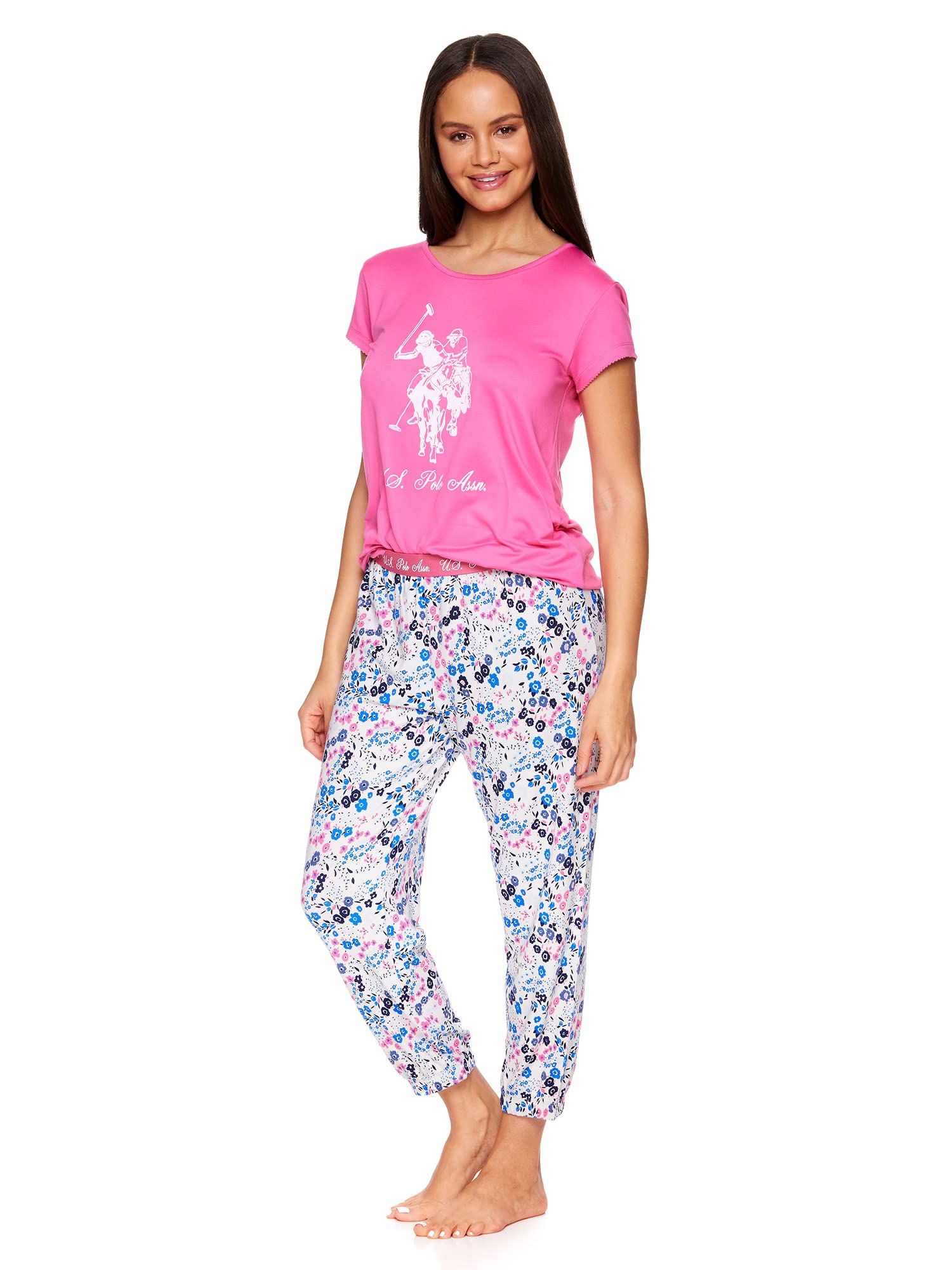 U.S. Polo Assn. Women's Pajama Sets - Soft Cotton Tee and Capri Pajama Pants Lounge Set for Women | Comfortable Sleepwear for Nighttime & Relaxing at Home