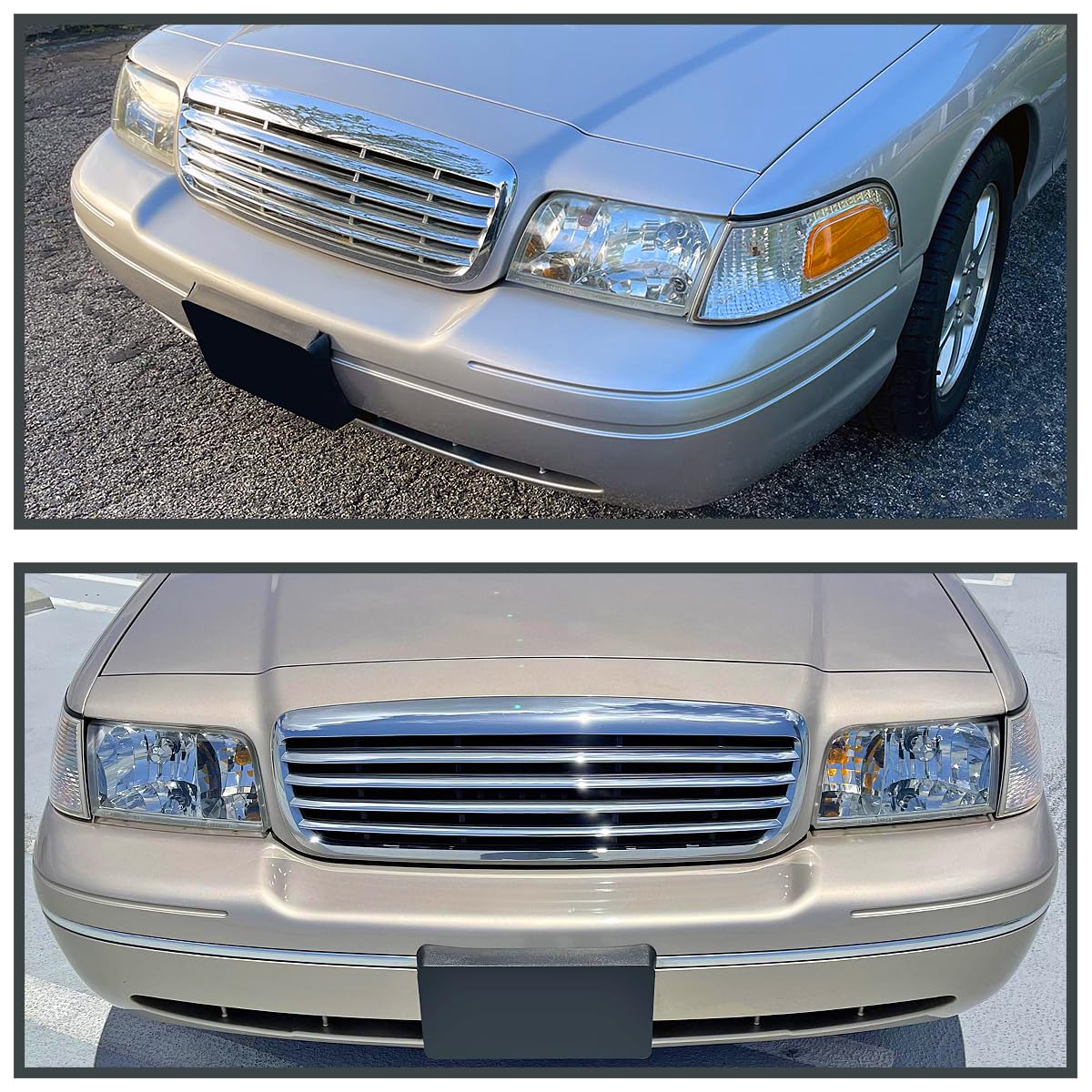 Spec-D Tuning Chrome Housing Clear Lens Headlights & Corner Lights for 1998-2011 Ford Crown Victoria - Left & Right Pair Headlight Assembly - Upgrade Your Ride for Night Driving & Car Shows