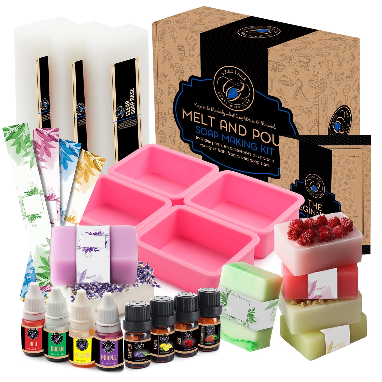 CraftZee DIY Soap Making Kit with Shea Butter Base, Silicone Molds, Cutters & Fragrances - Complete Melt & Pour Soap Craft Supplies for Adults & Kids - Perfect for Birthday Gifts, Family Bonding & Creative Home Activities