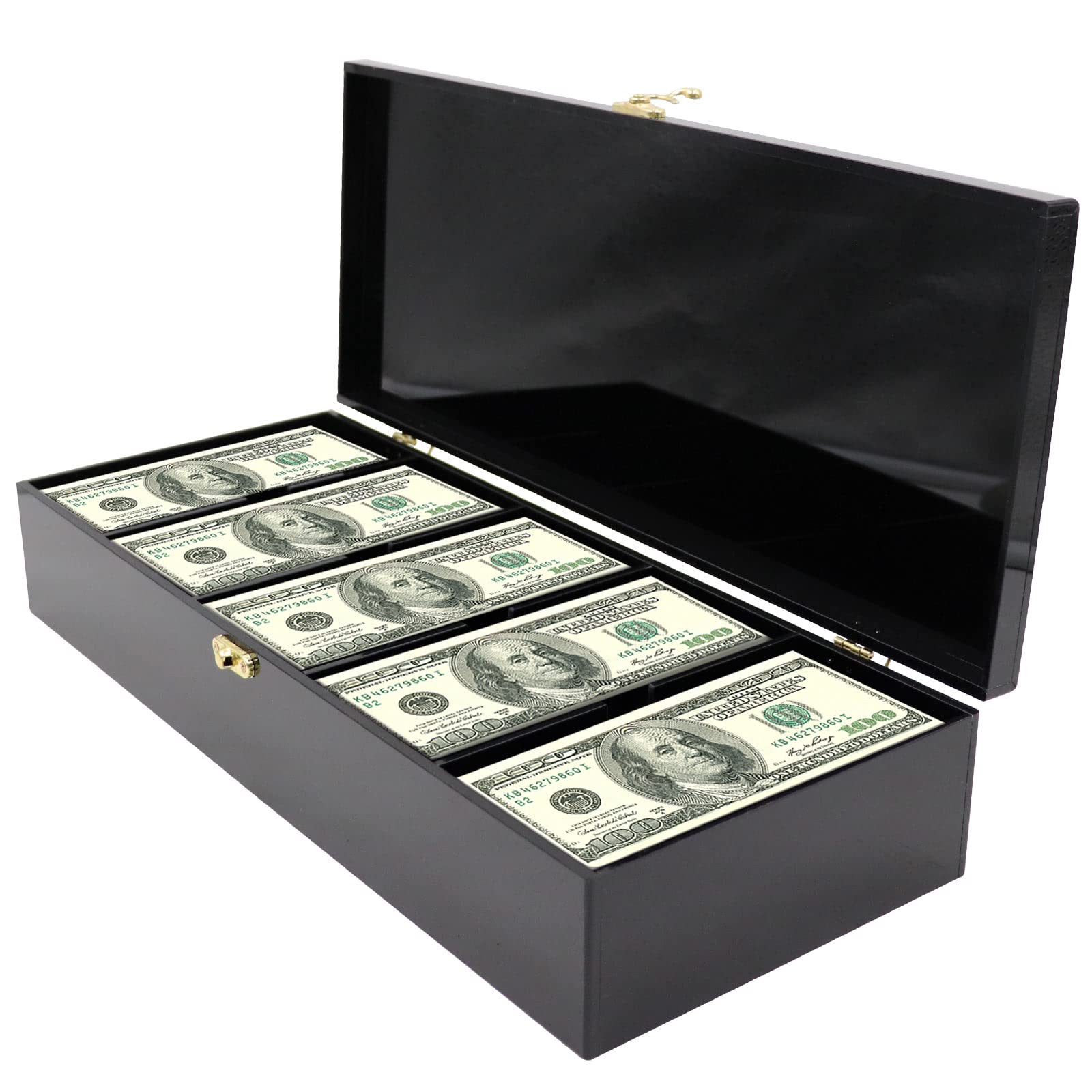 Black Acrylic Lockable Currency Tray - 5 Compartment Money Organizer for Cash, Coins & Bills - Secure Money Storage Box with Lockable Cover - Perfect for Retail Stores, Banks & Home Cash Management