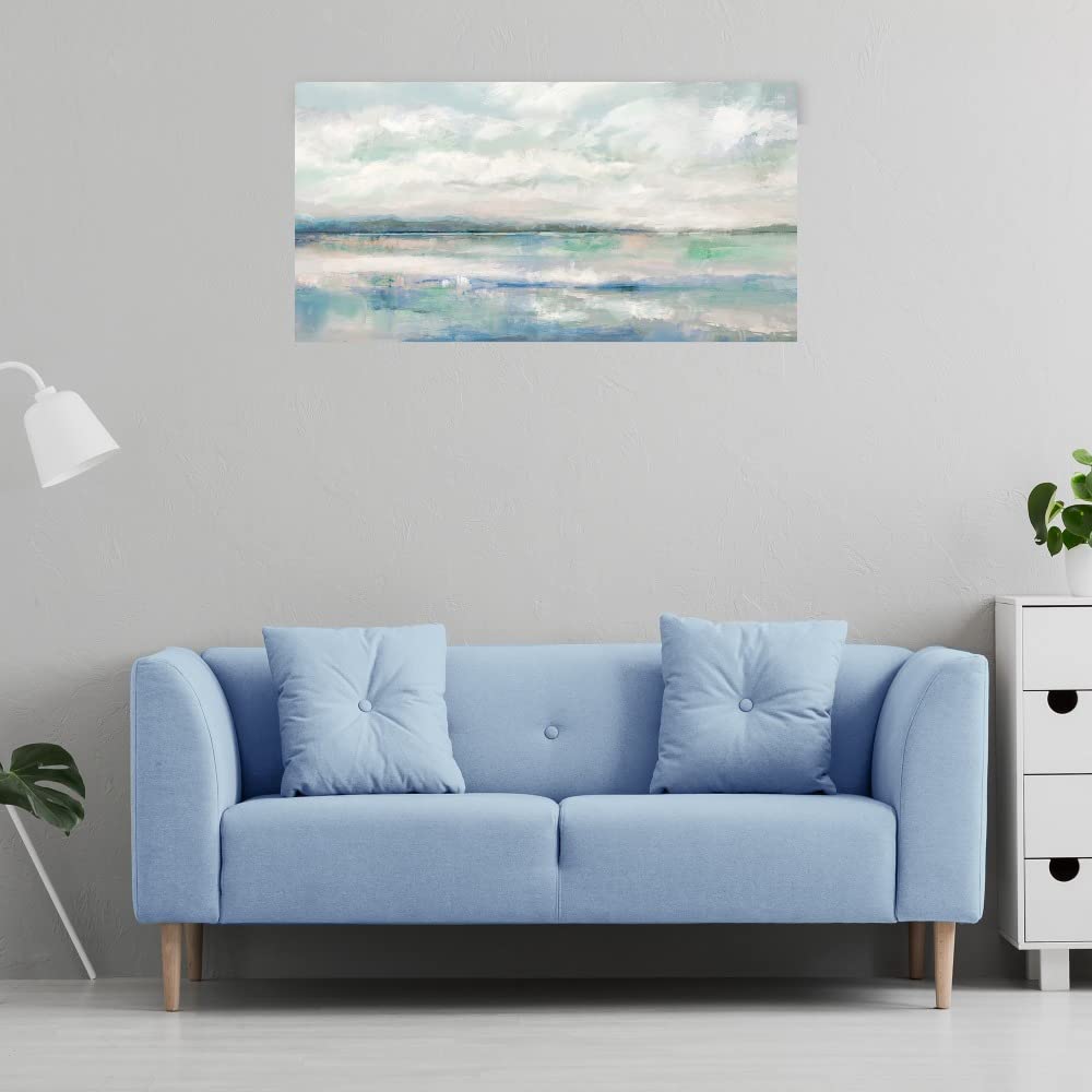 Reflective Horizon Canvas Wall Art - Modern Abstract Painting for Home & Office Decor - Ready to Hang 40x21 Inch - Perfect for Living Room, Bedroom, Bathroom, Kitchen, Dining Area & Bar