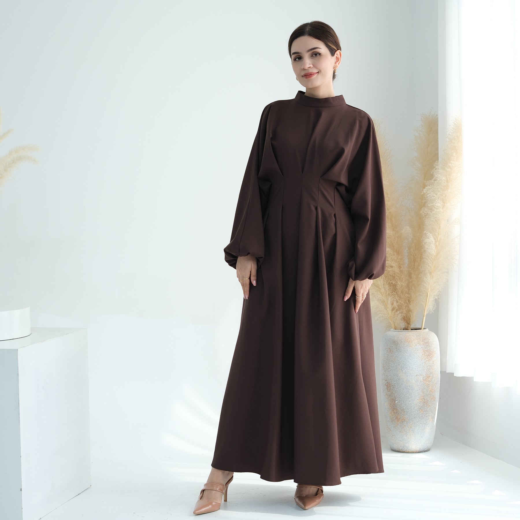 Madison Long Sleeve Maxi Dress for Women - Elegant Coffee Brown Flowy Boho Style - Perfect for Weddings, Parties & Fall Fashion