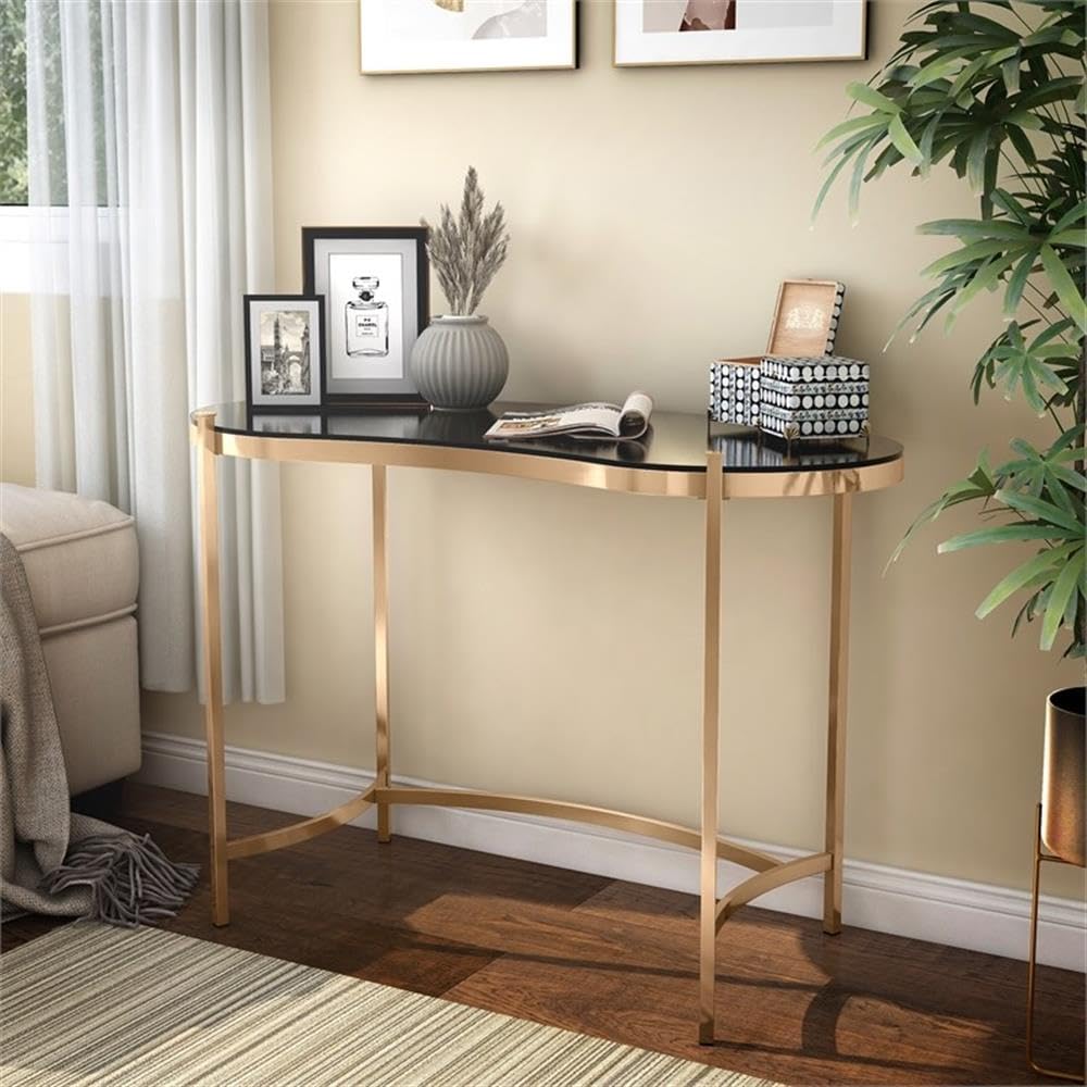 Furniture of America Lythy Contemporary Gold Glass Top Desk - Modern Home Office & Study Writing Table for Work & Remote Learning