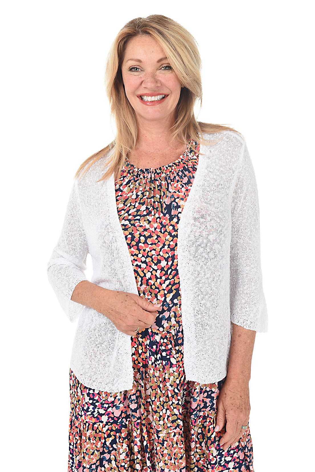 Open Knit 3/4 Sleeve Cardigan Sweater for Women - Lightweight Lace Cover-Up for Spring & Fall - Perfect for Office, Date Night and Casual Outings