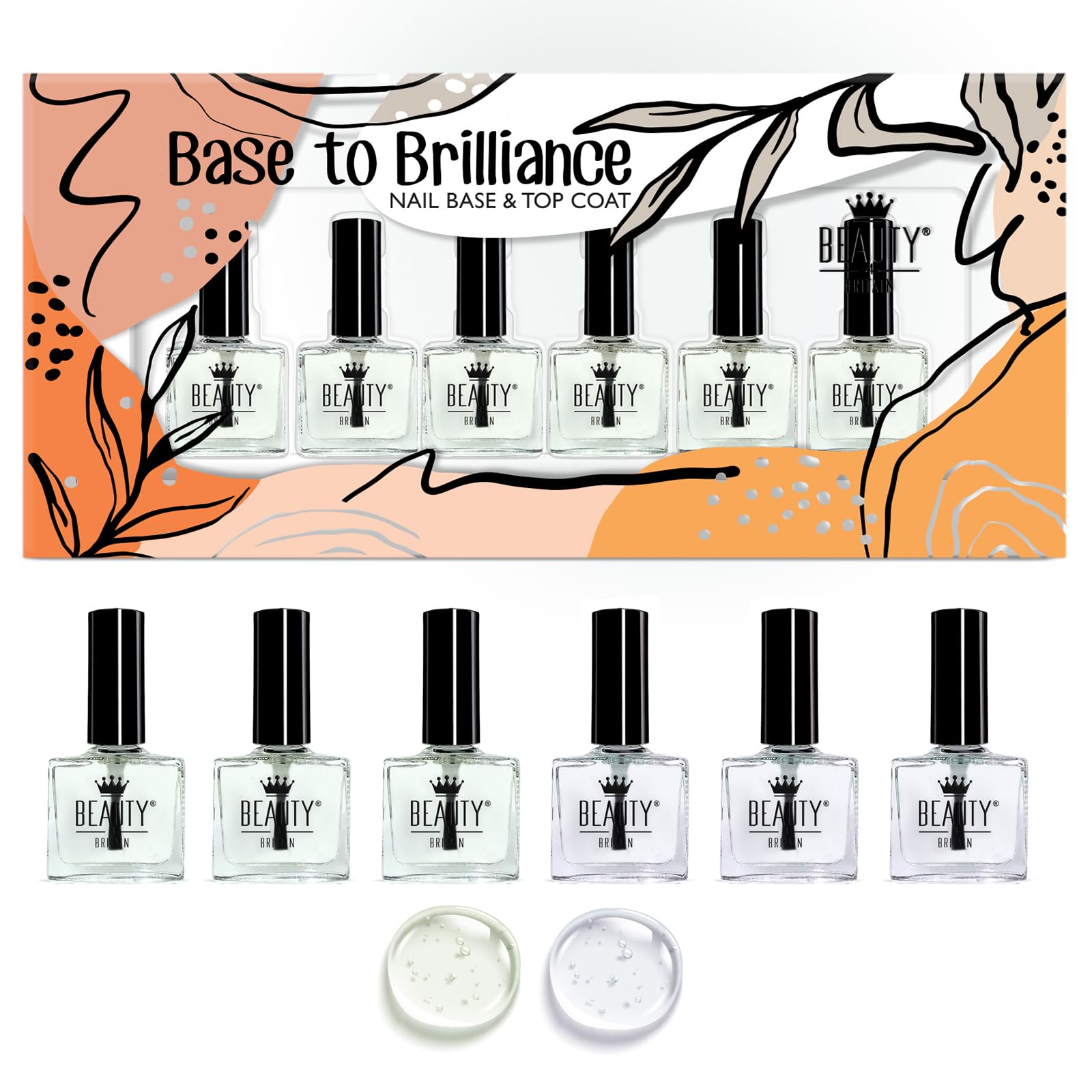 24-Pack Base Coat & Top Coat Nail Polish Set - 2-in-1 Clear Nail Varnish for Smoothing, Fixing & Protecting (10ml Each) - Wholesale Beauty Supply by Beauty4Britain - Perfect for Salons, DIY Manicures & Gift Giving