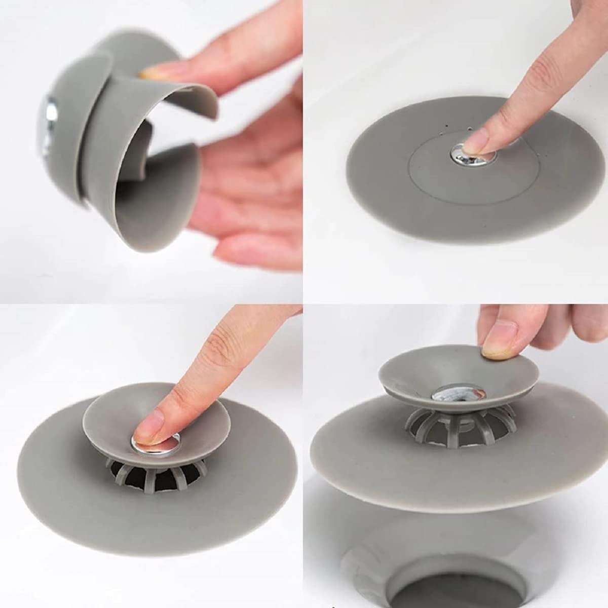 **HENIJ Silicone Sink Stopper & Drain Cover - Hair Catcher for Bathroom, Kitchen, Laundry, and Floor - Durable, Non-Slip, Easy to Clean (4-Pack, Random Colors) - Perfect for Preventing Clogs & Keeping Drains Clean**