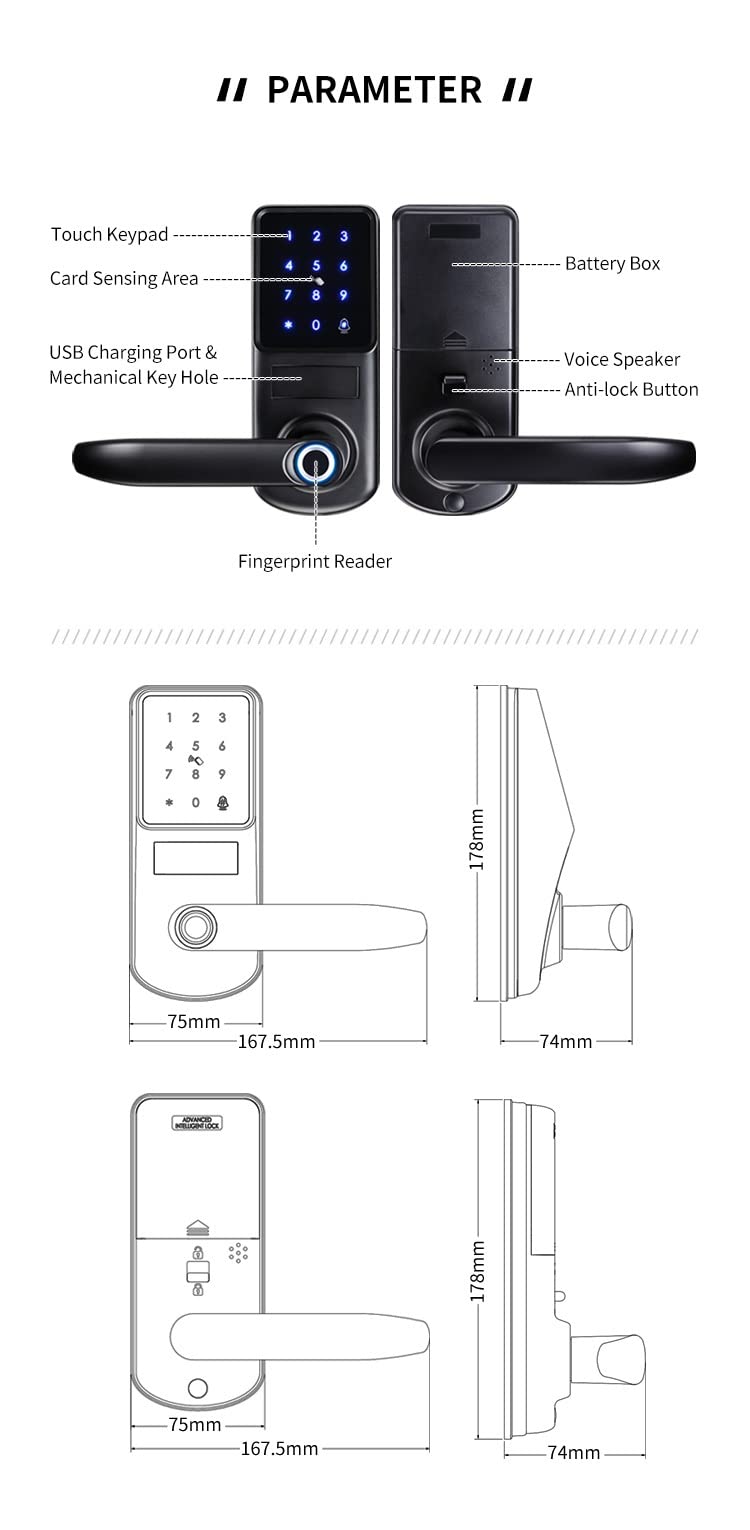 Smart Fingerprint Electronic Door Lock with App Control, Digital Keypad & Remote Unlock - Secure Home & Hotel Security Lock for Front Door, Apartment & Office Access