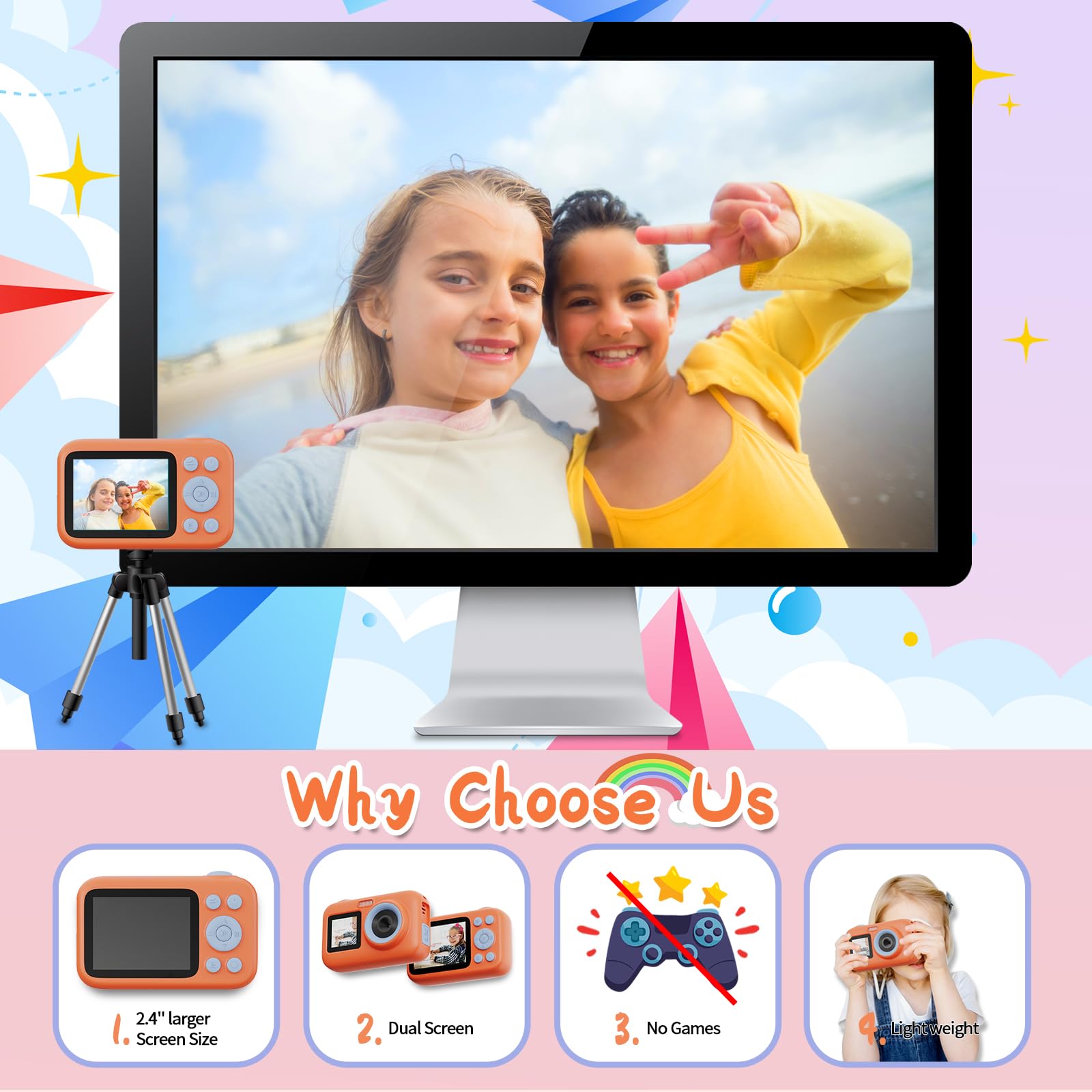 SJCAM Kids Camera Dual Screen - 1080P 44MP HD Digital Video Camera for Children Ages 3-10 | Christmas Birthday Gifts for Boys & Girls | Portable Toy Camera for Toddlers - Perfect for Travel, Outdoor Adventures & Family Moments