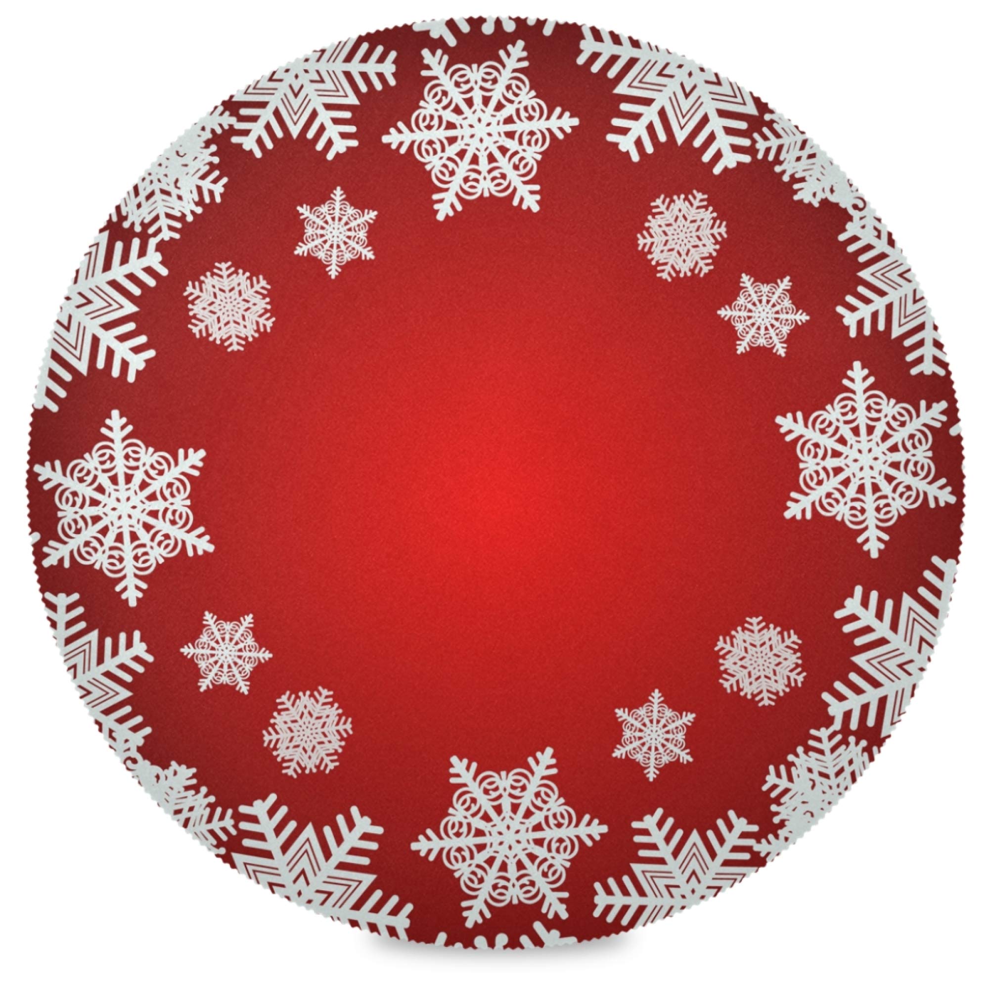 MNSRUU 6-Piece Round Christmas Placemats Set - Red with White Snowflake Design, Wrinkle-Resistant, Heat-Resistant, Machine Washable Table Mats for Holiday Dining & Party Decor