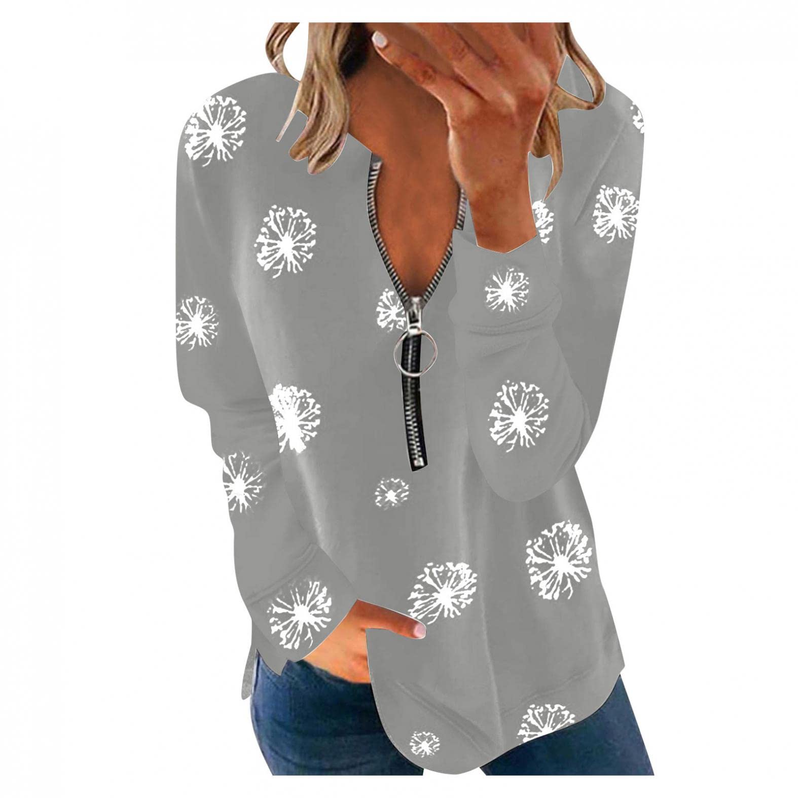 Women's Casual Long Sleeve 1/4 Zip Pullover Sweatshirt - Loose V-Neck Colorful Print Comfy Tunic Top for Everyday Wear | Perfect for Work, Weekend & Travel Outfits
