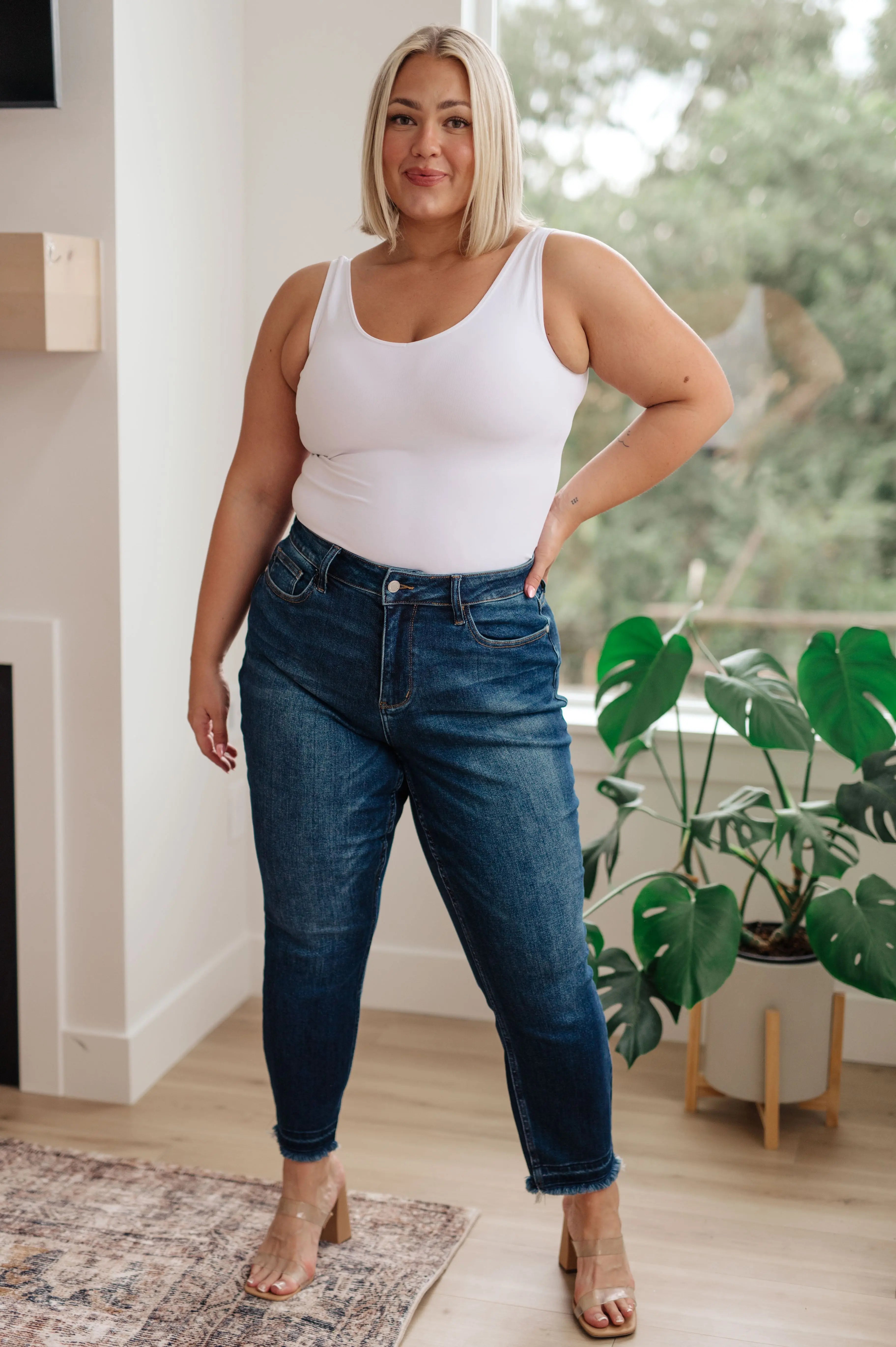 Phillipa High Rise Release Hem Slim Jeans for Women - Stretchy Skinny Denim Pants with Comfortable Waistband | Perfect for Casual Wear, Office & Date Night