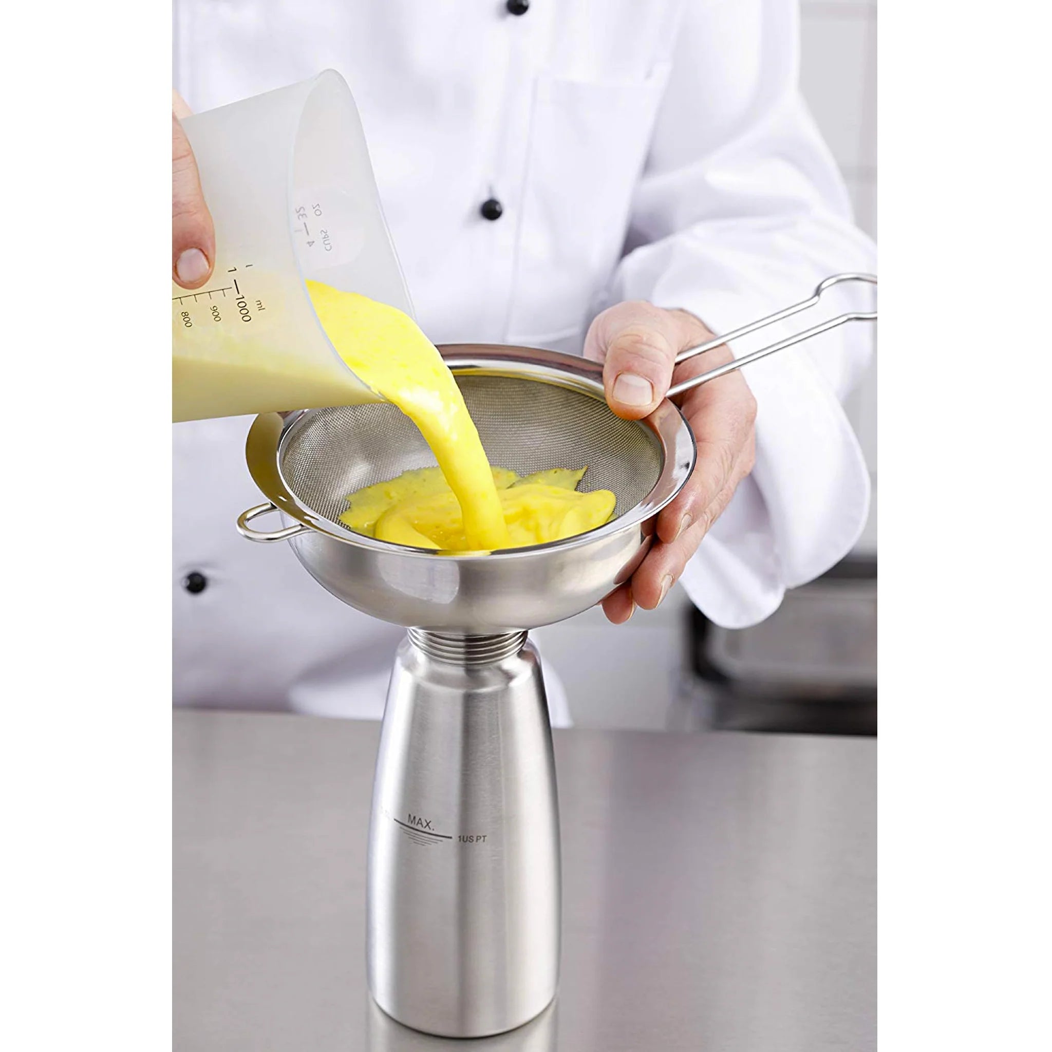 Premium Stainless Steel Funnel & Sieve Set by iSi - Perfect for Cooking, Baking, and Home Brewing - Durable Kitchen Strainer for Liquids, Powders, and Dry Ingredients