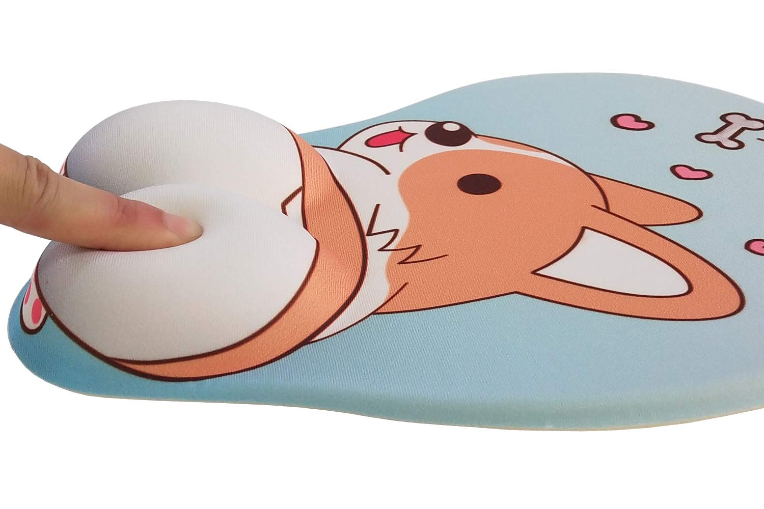 Ergonomic 3D Gaming Mouse Pad with Gel Wrist Support - Cute Kawaii Dog Design Light Blue Computer Mouse Mat for Office & Gaming Setup