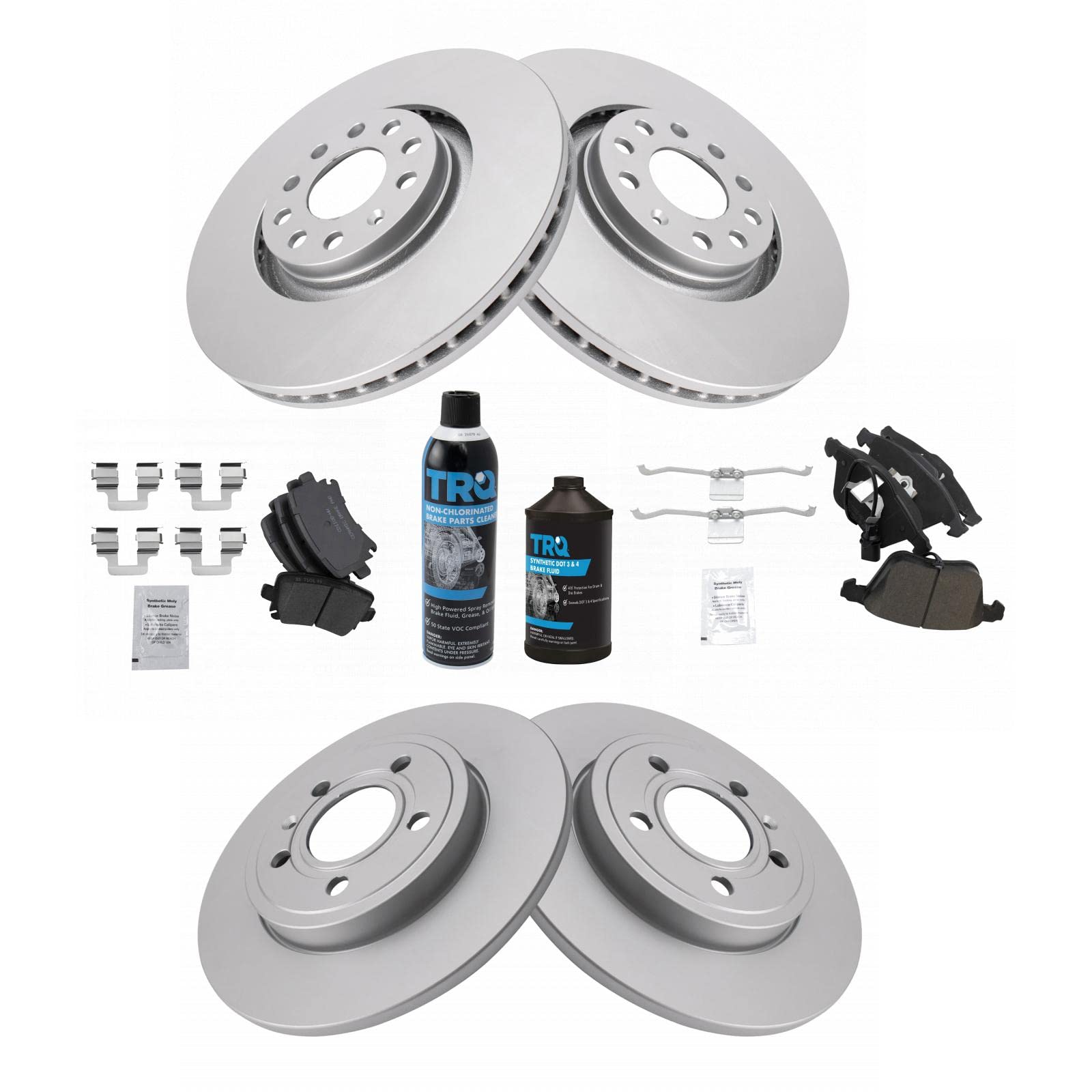 Premium TRQ Ceramic Brake Pads & G-Coated Rotors Kit - Compatible with 2006-2009 Audi A4 & A4 Quattro - Front & Rear Brake Set with Chemical Kit for Smooth Stopping & Long-Lasting Performance - Ideal for City Driving, Highway Commuting & Performance Upgrades