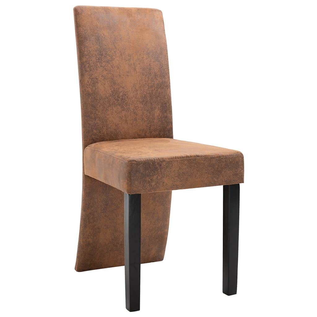 Modern High Back Dining Chairs Set of 4 - Brown Faux Suede Leather Upholstered Kitchen & Dining Room Chairs - Comfortable Living Room & Bedroom Side Chairs for Home Decor & Entertaining