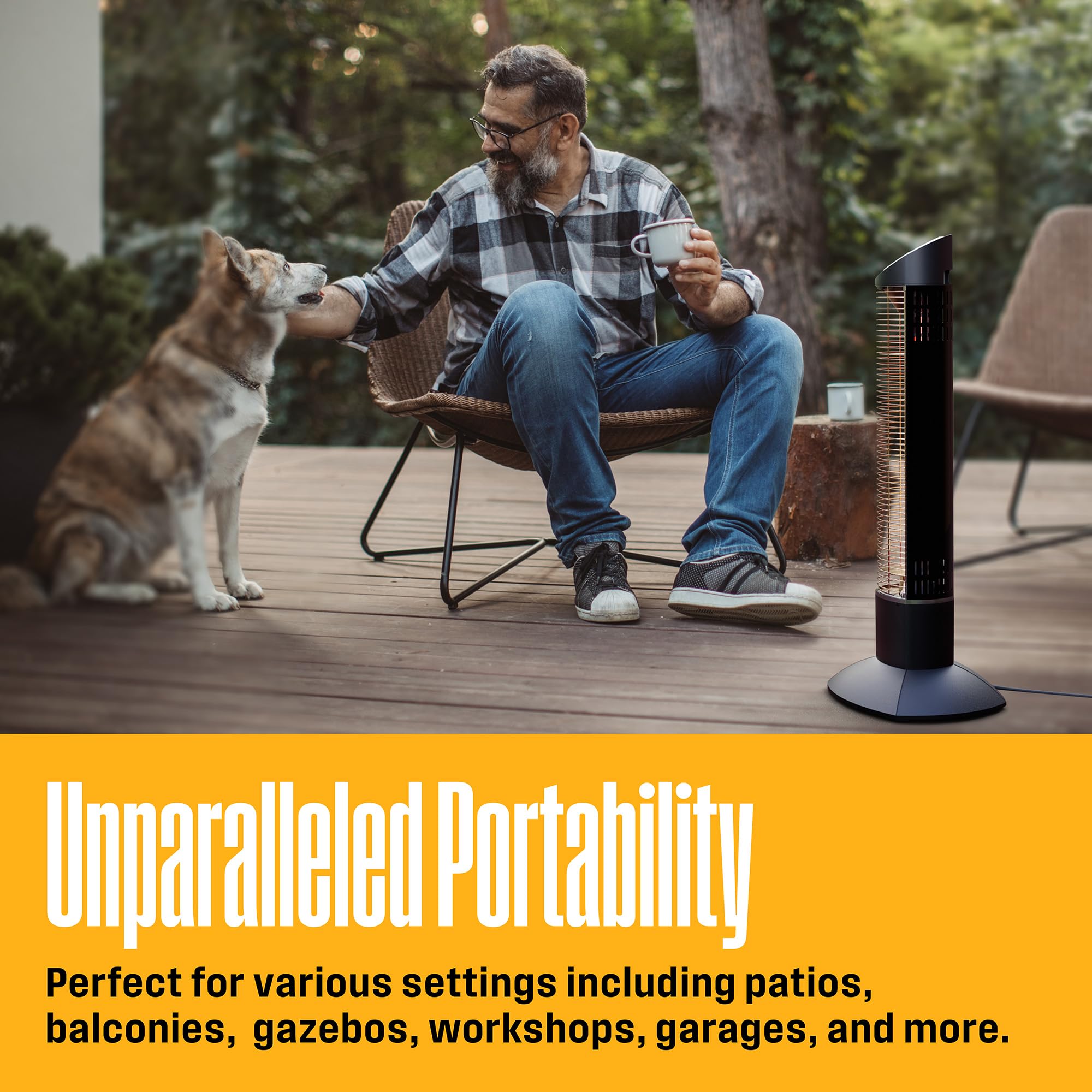 Westinghouse Infrared Electric Outdoor Heater with Remote - Oscillating, Auto Shut-Off & Tip-Over Protection - Portable, Lightweight, Waterproof & Dust Resistant Patio Heater for Backyard, Deck & Outdoor Dining