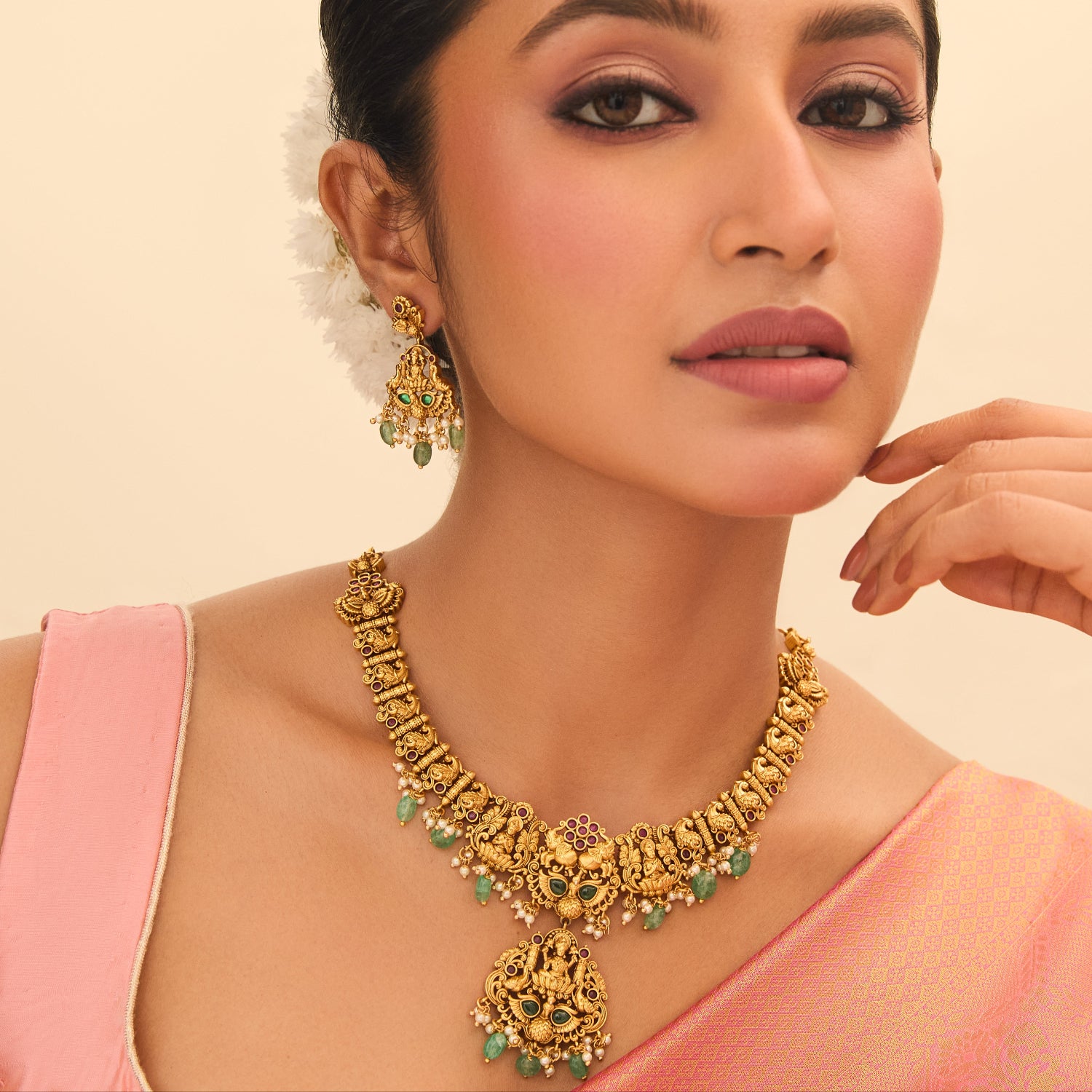 Exquisite Meenakshi Antique Necklace Set - Handcrafted Indian Jewelry for Women - Perfect for Weddings, Parties & Special Occasions