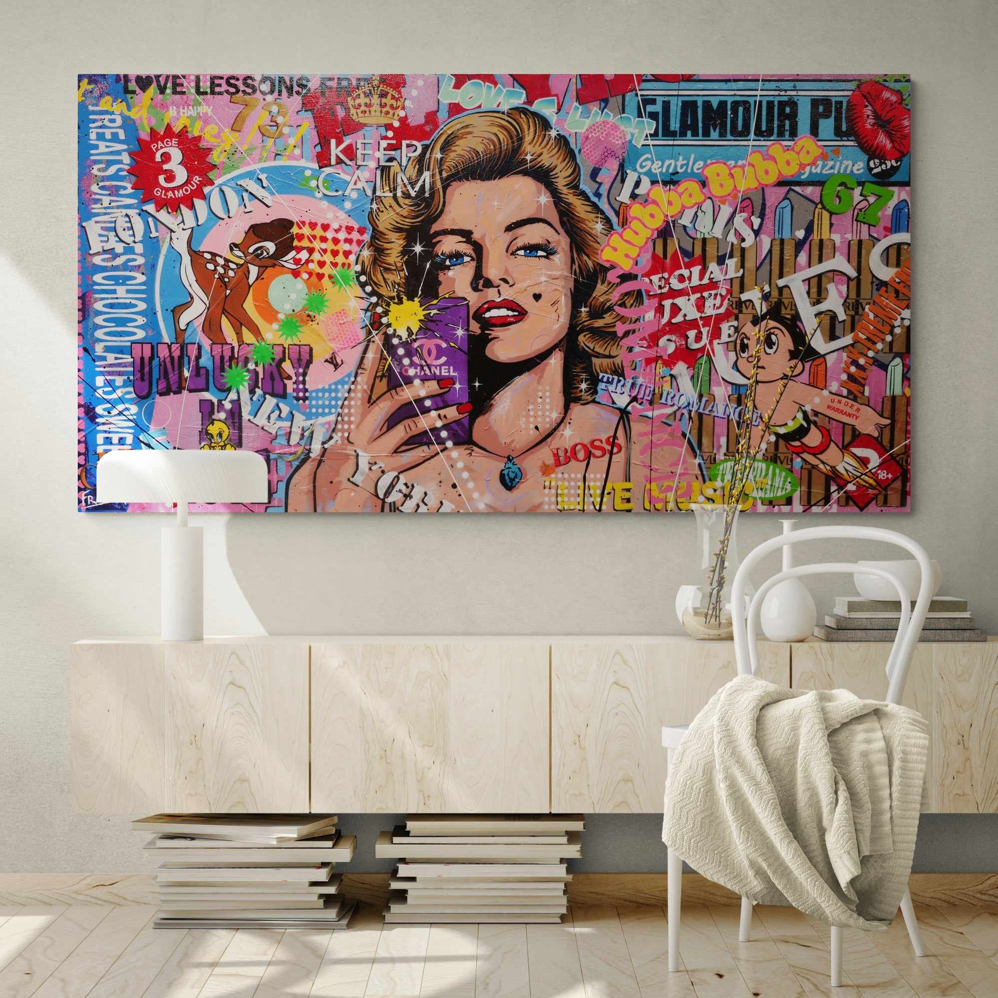 190cm x 100cm Marilyn Monroe Textured Urban Pop Art Canvas Painting - Modern Wall Decor for Living Room, Bedroom & Office