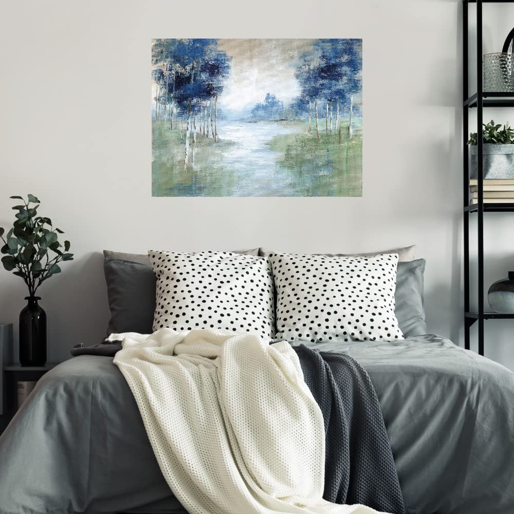 Hand-Painted Birch River Fine Art Canvas Wall Decor by Artist Nan - 46x35 Inches - Ready to Hang - Nature Landscape Painting for Living Room, Bedroom, Office & Home Decor - Perfect for Modern, Farmhouse or Coastal Interior Design Styles