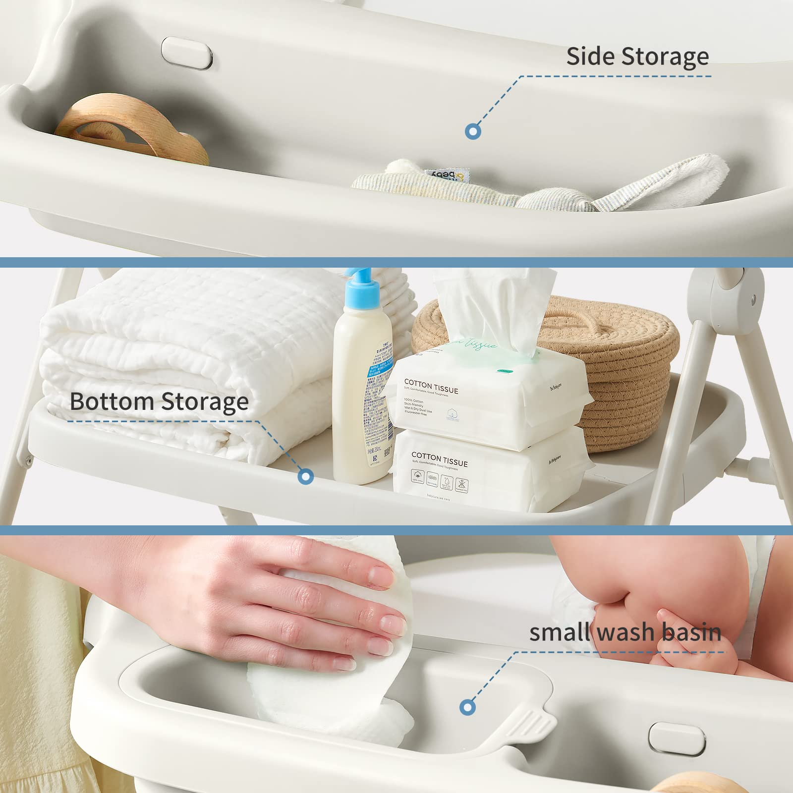 Foldable Adjustable Height Baby Changing Table with Wheels - Includes Changing Pad & Storage Rack - Perfect for Newborns & Infants (Light Grey) | Ideal for Nursery, Bedroom & Daycare Use