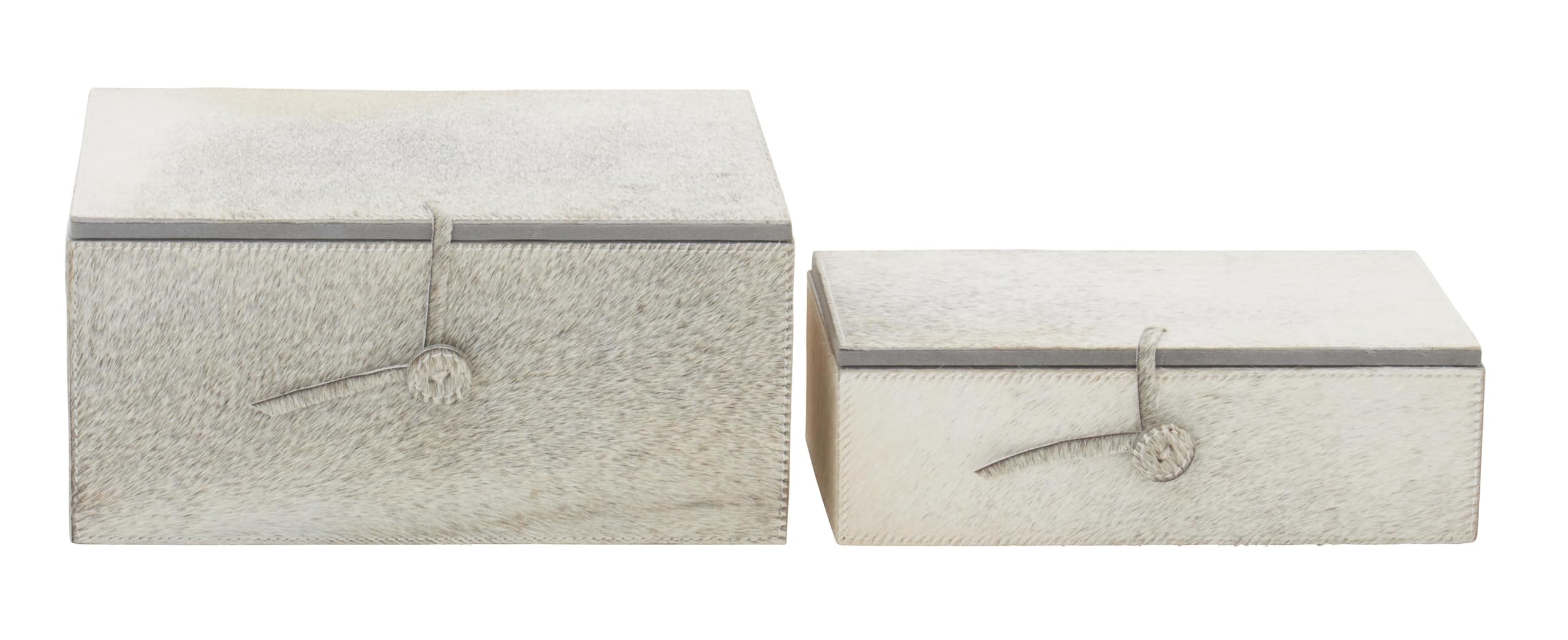 Handmade Leather Storage Box Set - Cowhide Decorative Keepsake Boxes with Loop Fastener, 11