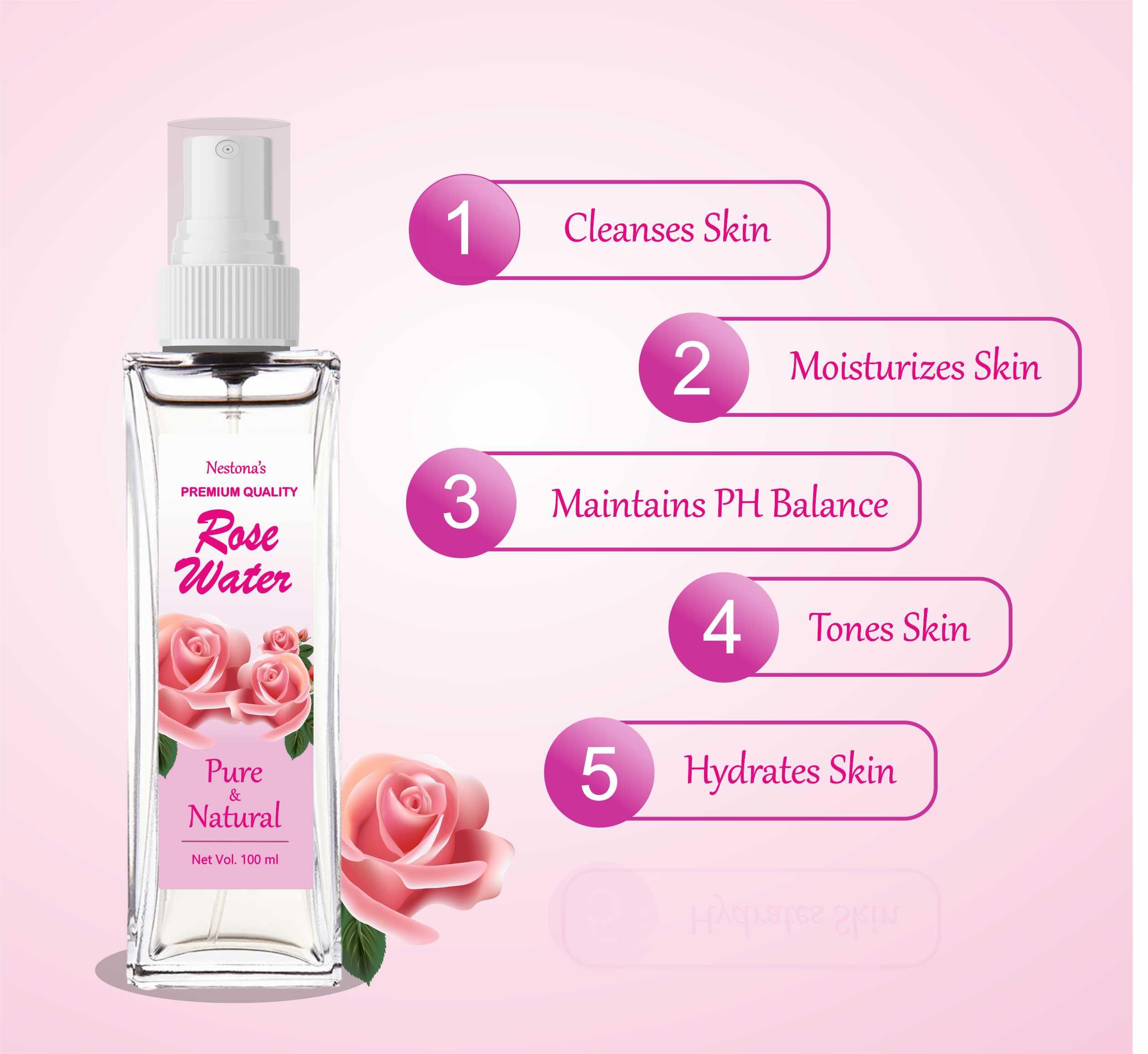 Nestona's Premium Rose Water Facial Mist Spray - 100ml Pure Natural Toner for Skin Care & Hydration | Chemical-Free Antioxidant Floral Water for Face, Aromatherapy & Home Beauty Remedies | Perfect for Daily Skincare Routine, Makeup Setting & Spa Relaxation