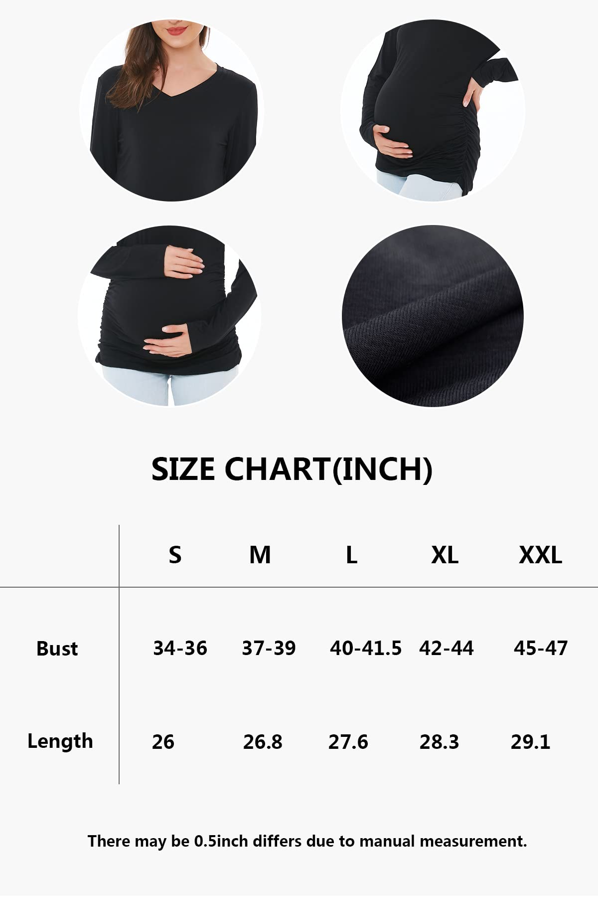 Smallshow Women's V-Neck Maternity Shirt - Long Sleeve Ruched Pregnancy Top for Work & Casual Wear | Comfortable Nursing & Maternity Clothes for Expecting Moms