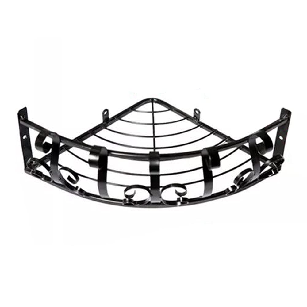 Black Wrought Iron Triangle Corner Shelf - Decorative Wall Mounted Storage for Bathroom, Kitchen, or Living Room - Space-Saving Clapboard Shelf for Home Decor