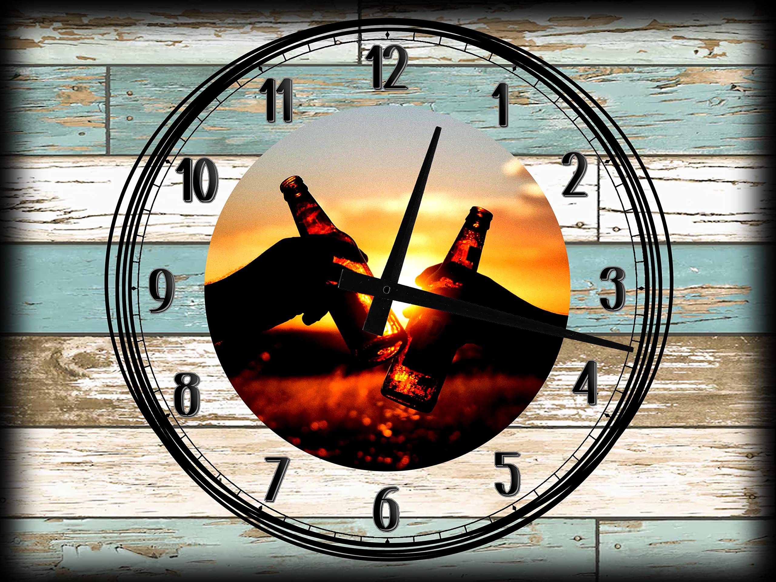 EVH Prints Large Teal White Wood Grain Wall Clock - 12x16 Inch Canvas Art for Home, Bar & Garage Decor | Perfect for Dorm Rooms, Man Caves & Brewery Themed Spaces