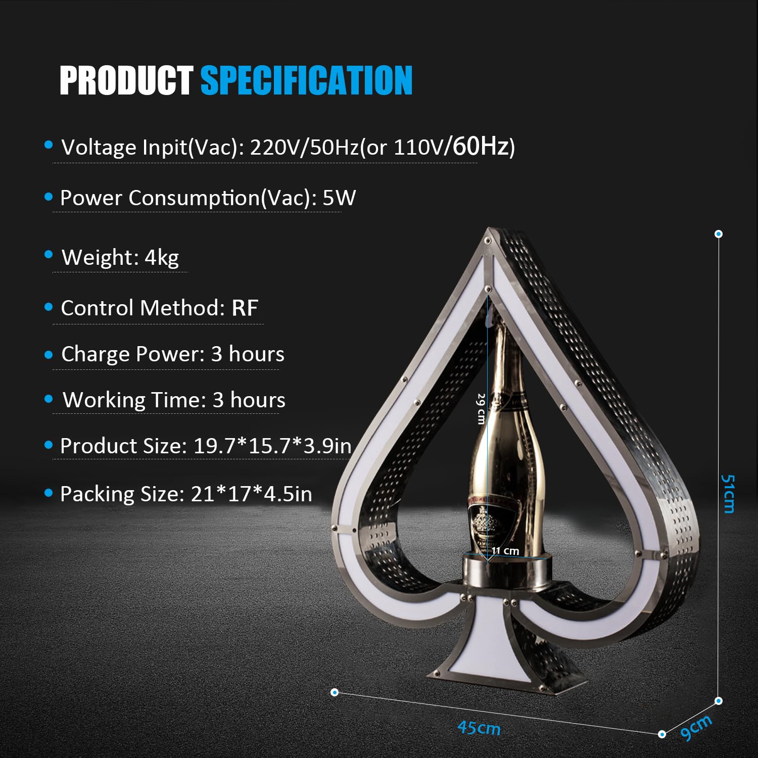 LED Lighted Liquor Bottle Display Shelf - Ace of Spades Champagne VIP Bottle Presenter with Sparklers | Premium Champagne Display Stand for Bars, Hotels, Nightclubs & Private Parties | Perfect for VIP Bottle Service, Celebrations & Special Events