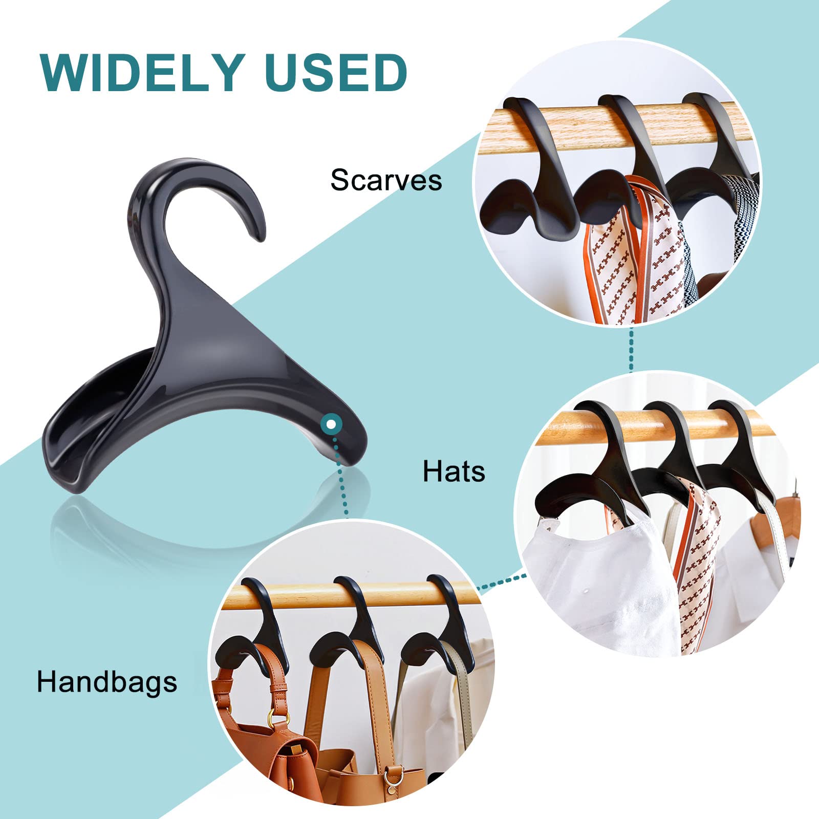 6-Pack Black Purse Hanger Hooks for Closet - Handbag Organizer & Storage Rack for Tote Bags, Backpacks, Satchels, Crossbody Bags, Scarves, Belts & Ties - Perfect for Bedroom, Closet & Entryway Organization