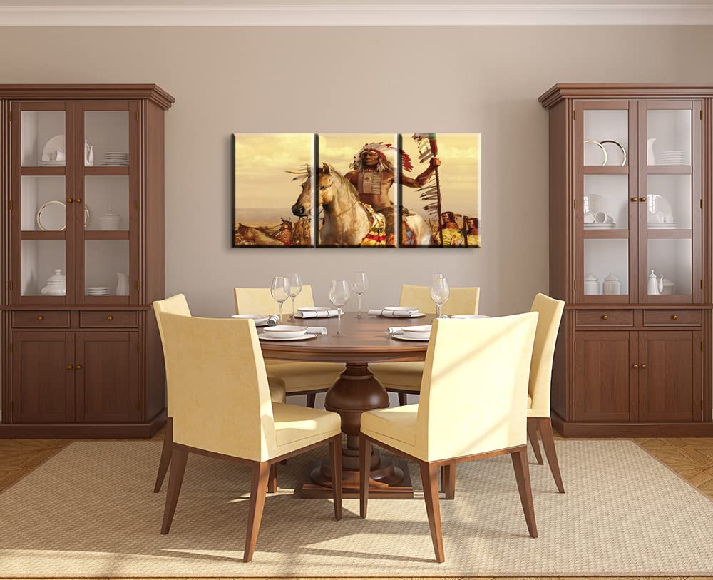 3-Piece Native American Indian Wall Art Set - Tribal Decor with Chiefs Design for Living Room & Bedroom - 16''W x 24''H Canvas Prints - Perfect for Southwest, Boho & Western Home Decor Styles