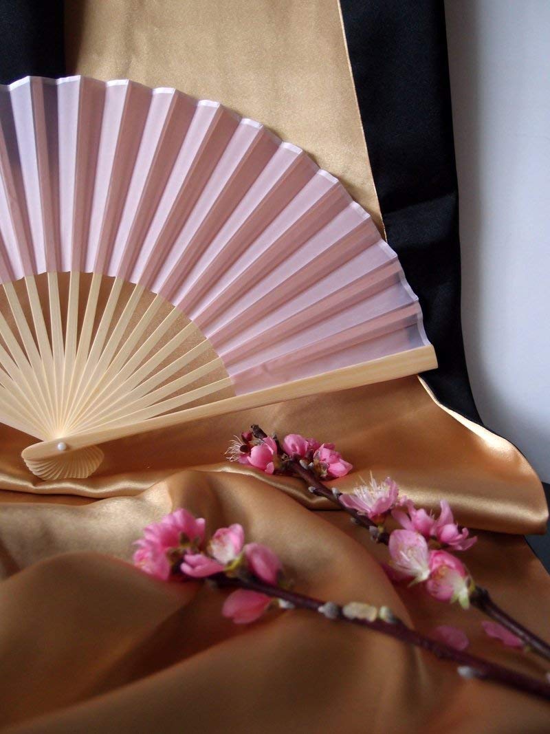Quasimoon 9 Inch Pink Silk Hand Fans for Weddings - 10 Pack | Elegant Wedding Favors, Bridal Shower Gifts & Party Decorations | Perfect for Outdoor Ceremonies, Asian Weddings & Photo Props