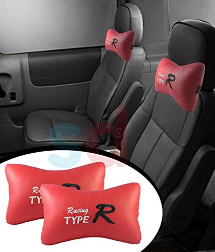 Premium PU Leather Car Headrest Neck Pillow with Adjustable Straps - Comfort Support for SUV & Travel (Red, 2 Pack) - Perfect for Mahindra Thar 2020 & Long Road Trips, Office Commutes, and Relaxing Car Naps