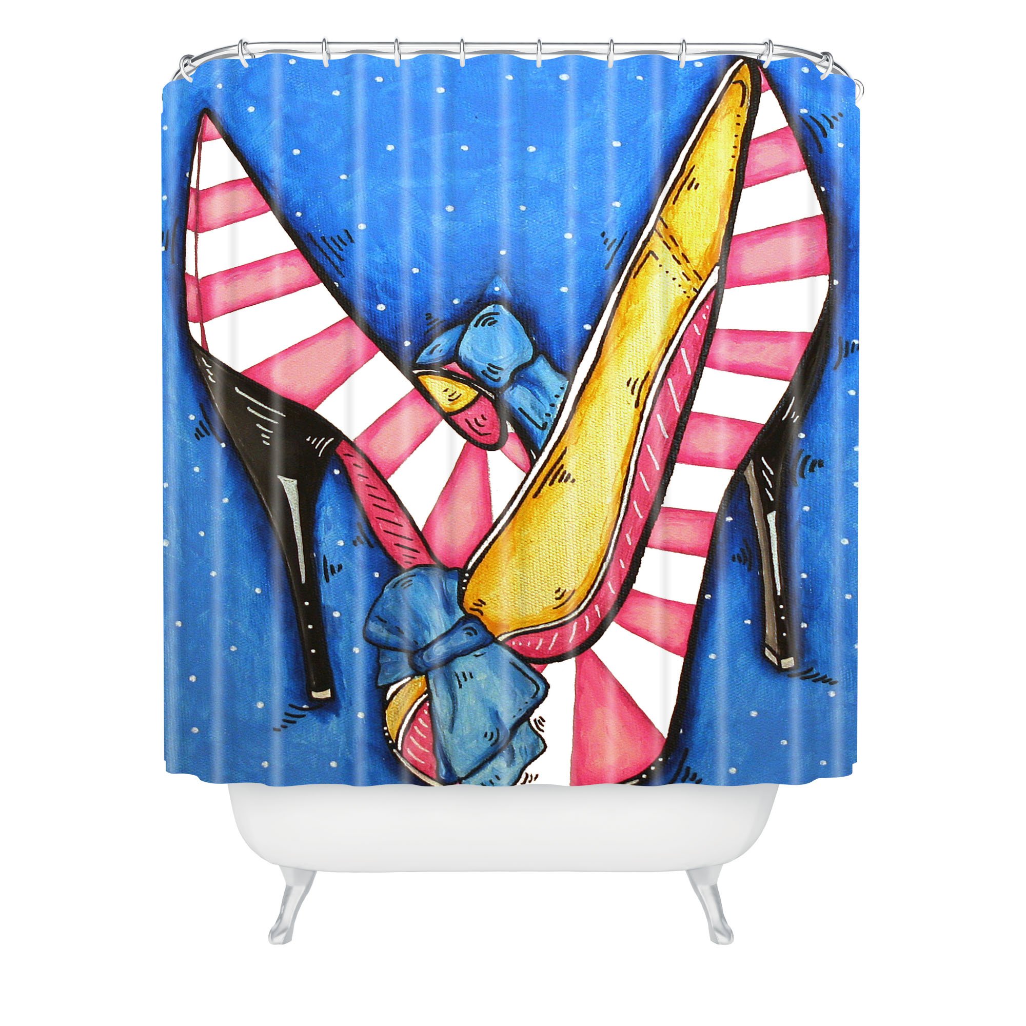 Deny Designs Madart Diva Slippers Shower Curtain - 69x72 Inches Waterproof Bathroom Decor for Women, Vintage Style Bath Accessory - Perfect for Bathroom, Guest Room & Spa Decor