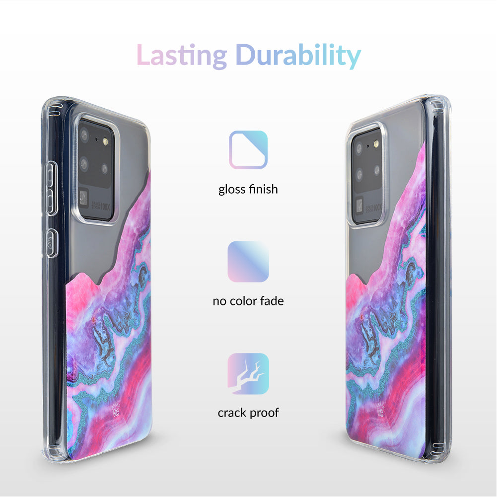 Geode Glitter Clear Samsung Phone Case - Shatterproof Protective Cover for Galaxy S21/S20/Note 20 - Sparkle Crystal Design for Women & Girls - Perfect for Daily Use, Parties & Gift Giving