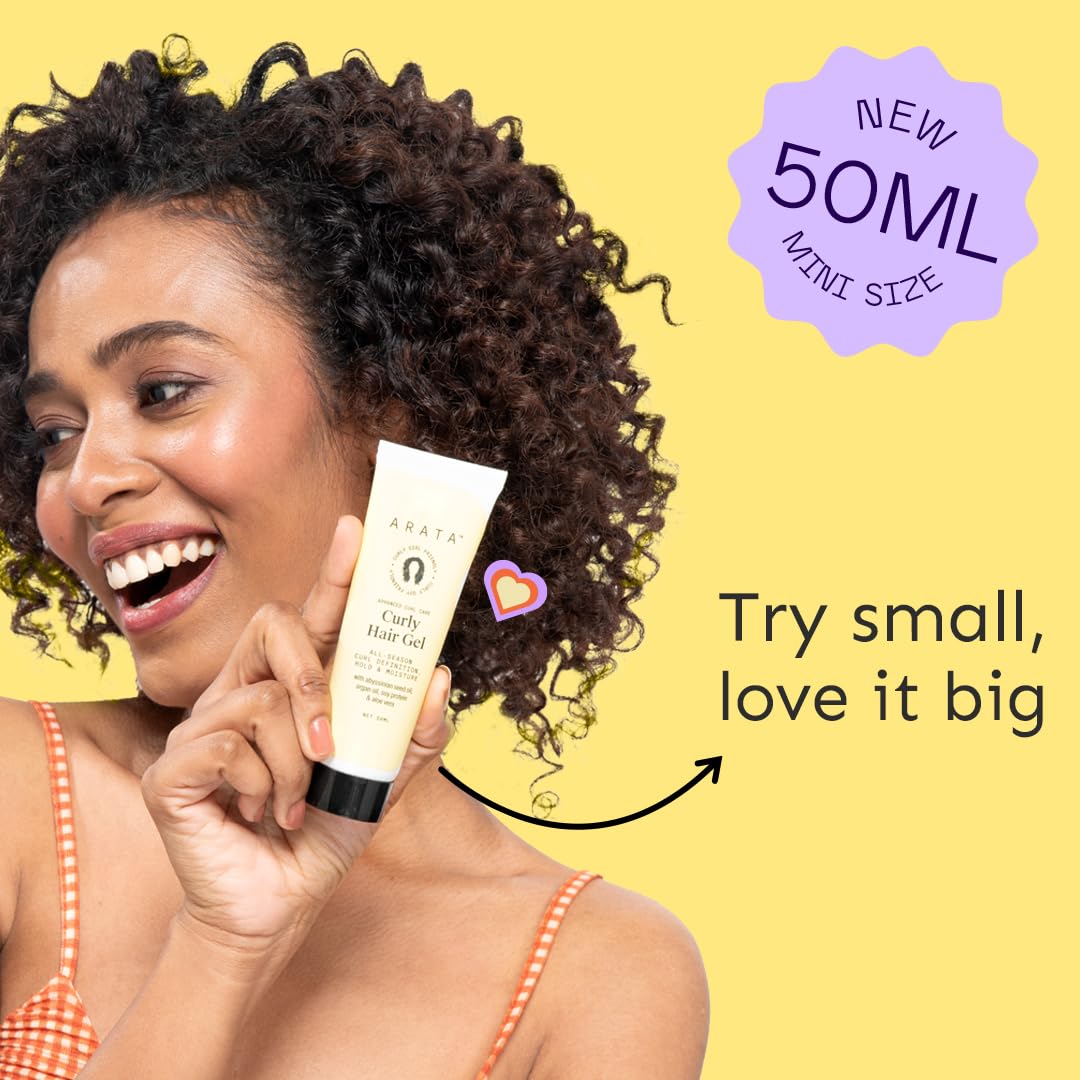 Arata Curl Gel for Frizzy, Wavy, Curly Hair - Natural Long-Lasting Hold & Definition | Frizz Control with Aloe Vera, Abyssinian Seed Oil, Argan Oil & Soy Protein | Sulfate, Paraben & Silicone Free | 50ml | Perfect for Daily Styling & Enhancing Natural Curls