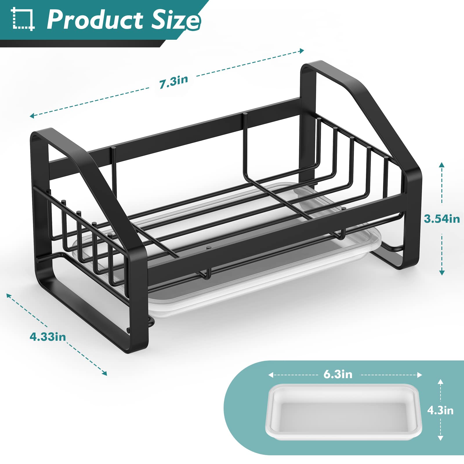 Stainless Steel Sink Caddy & Sponge Holder - 304 Stainless Steel Kitchen & Bathroom Sink Organizer with Removable Drain Tray - Perfect for Countertop Soap Storage & Kitchen Organization (Black) - Ideal for Small Spaces, Apartment Living & Clutter-Free Sinks