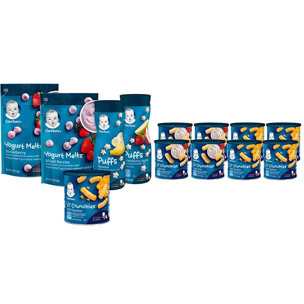 Gerber Baby Snacks Variety Pack (Set of 9) & Lil Crunchies Value Pack (8 Pack) - Healthy Organic Snacks for Toddlers On-The-Go, Daycare & Travel