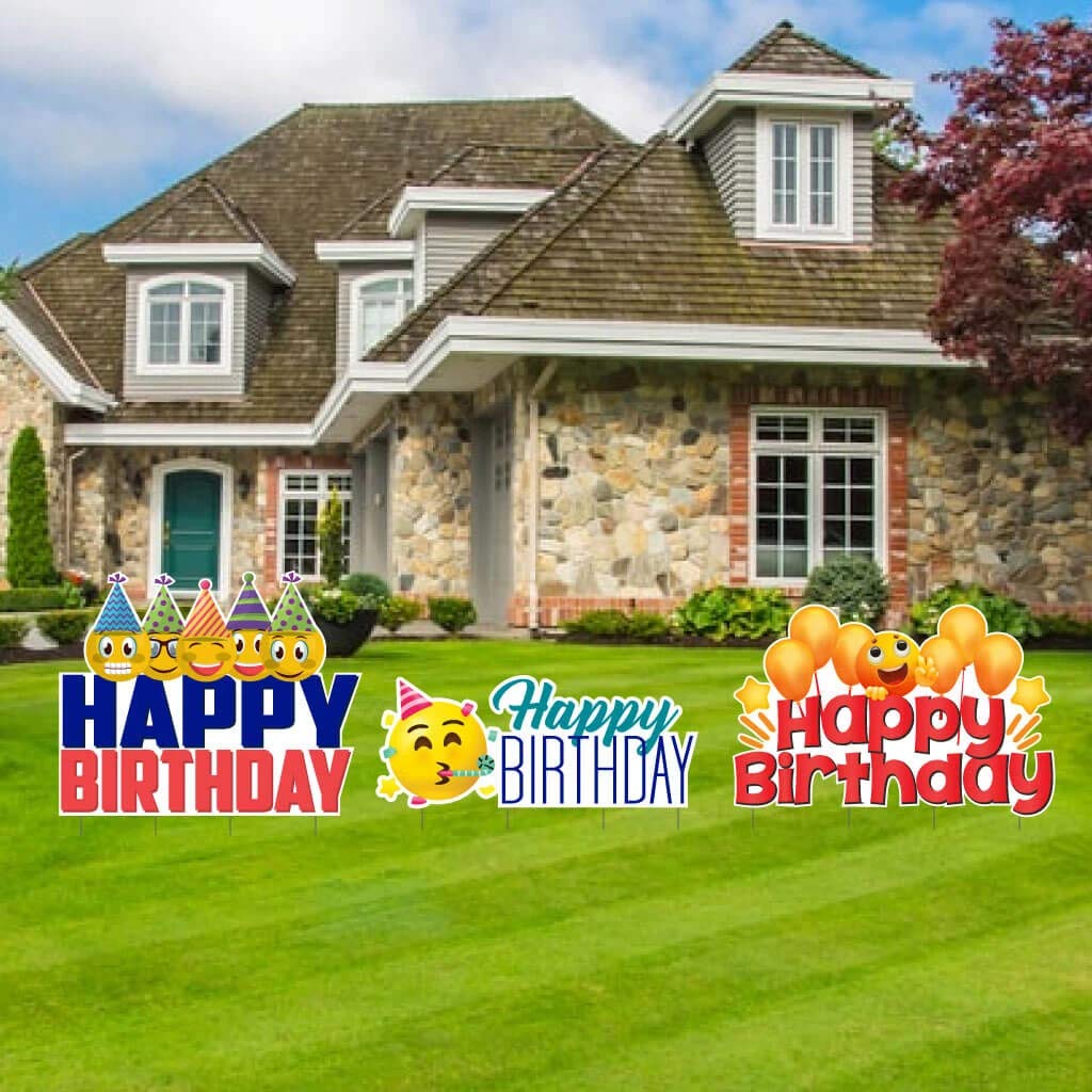 VictoryStore Outdoor Yard Decorations - Birthday Emoji Yard Signs with 2 Stakes Included (13619) | Perfect for Birthday Parties, Garden Decor & Outdoor Celebrations