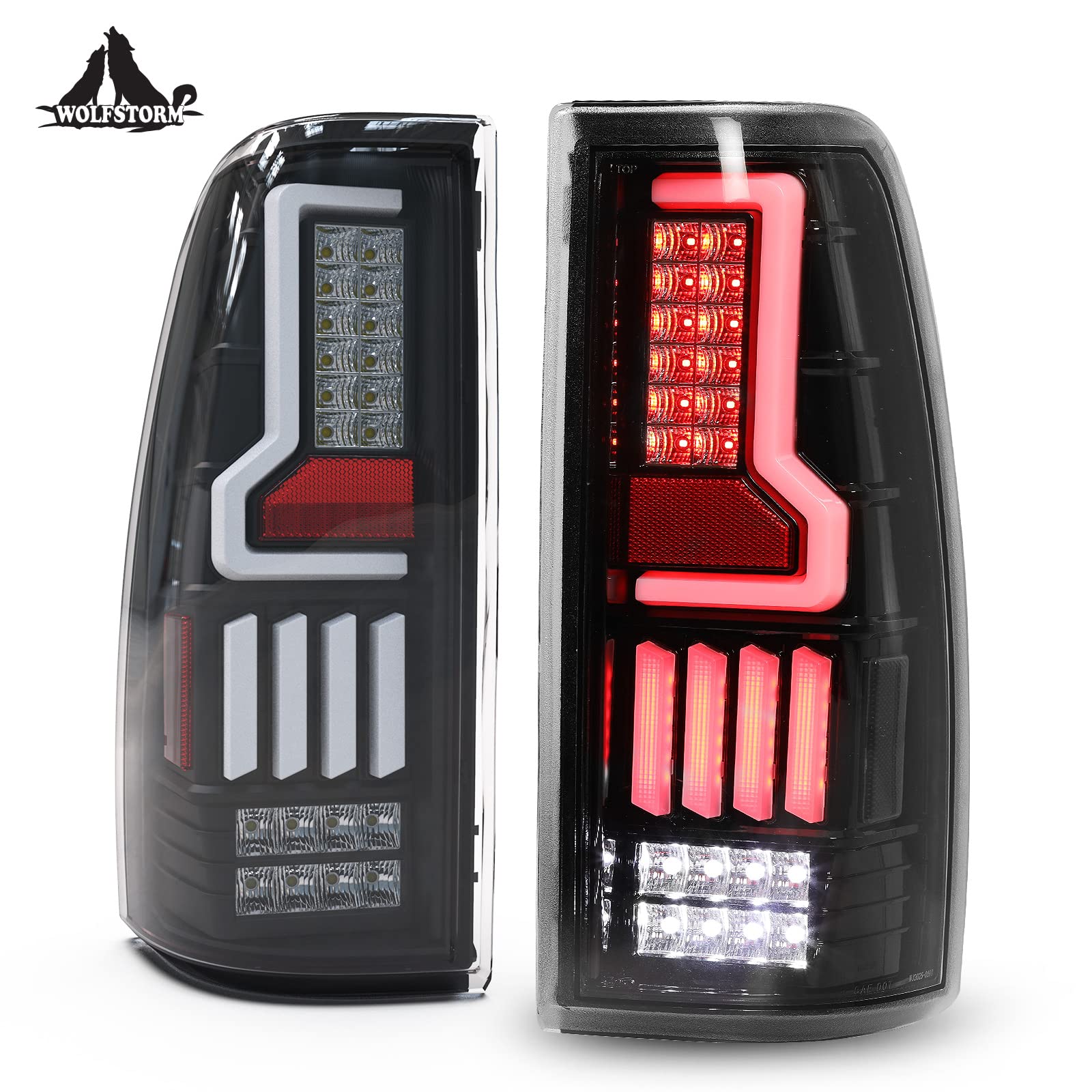 WOLFSTORM LED Tail Lights for 1999-2006 Chevy Silverado & 1999-2002 GMC Sierra - Clear Lens Replacement Assembly (Not Fit Barn Door/Stepside) - Upgrade Truck Lighting for Safety & Style
