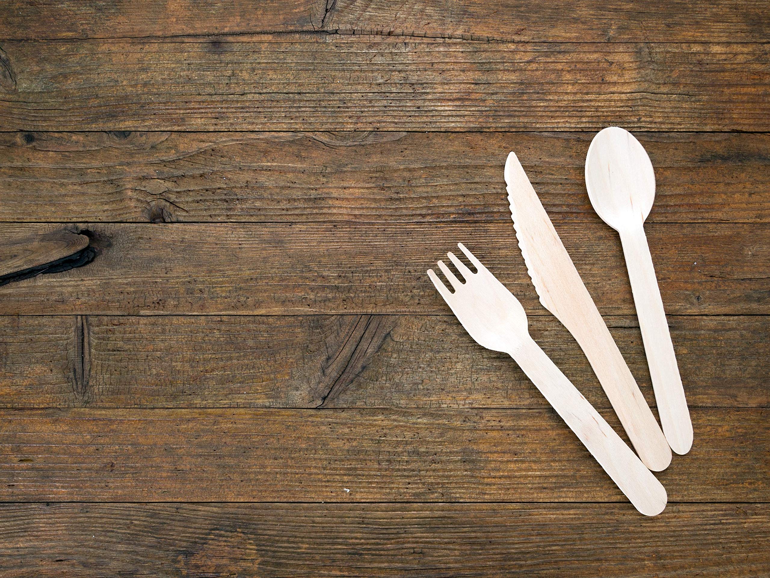 EcoStix Biodegradable Wooden Cutlery Set - 200 Count Compostable Birch Wood Utensils (Knives, Forks, Spoons) | Eco-Friendly Disposable Cutlery for Parties, Picnics & Outdoor Dining