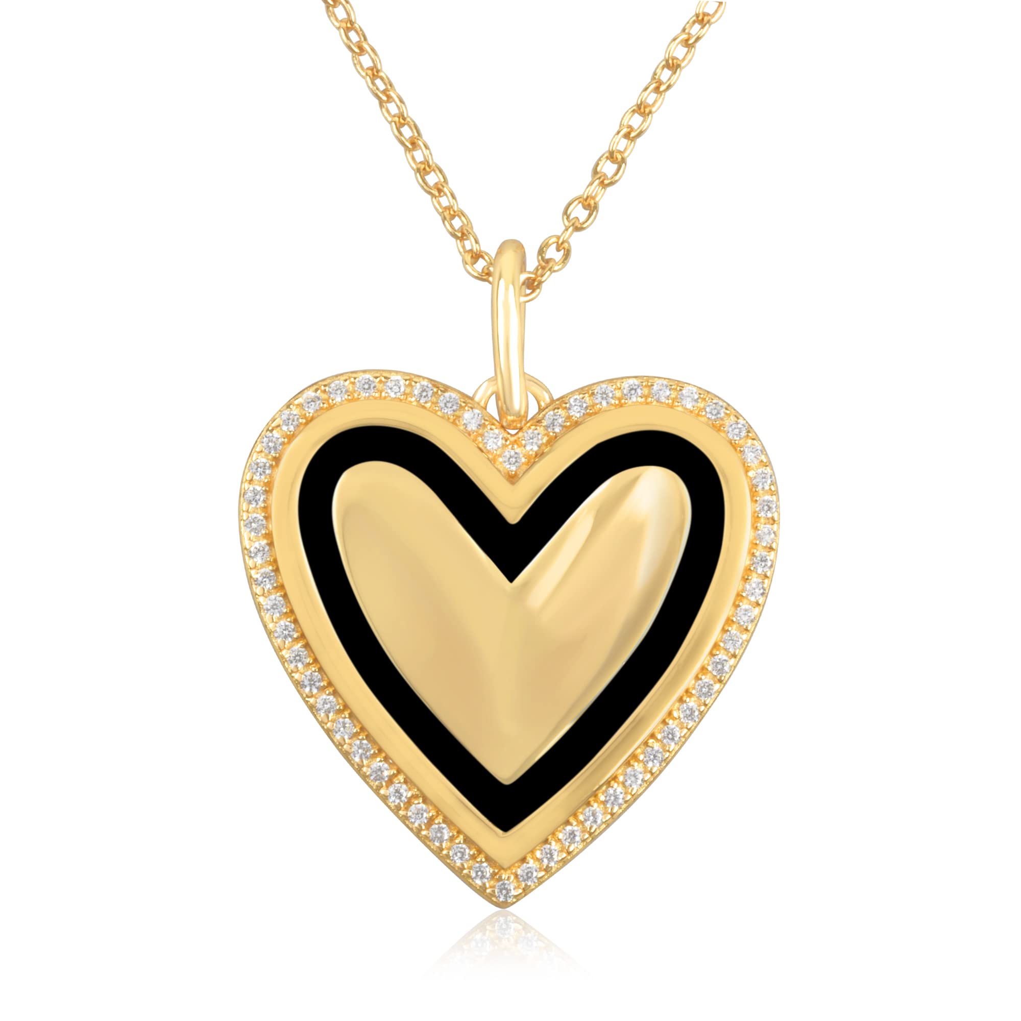 14K Gold Plated Sterling Silver Heart Pendant Necklace with CZ Stones & Enamel - Elegant Jewelry Gift for Women, Perfect for Valentine's Day, Anniversary & Special Occasions