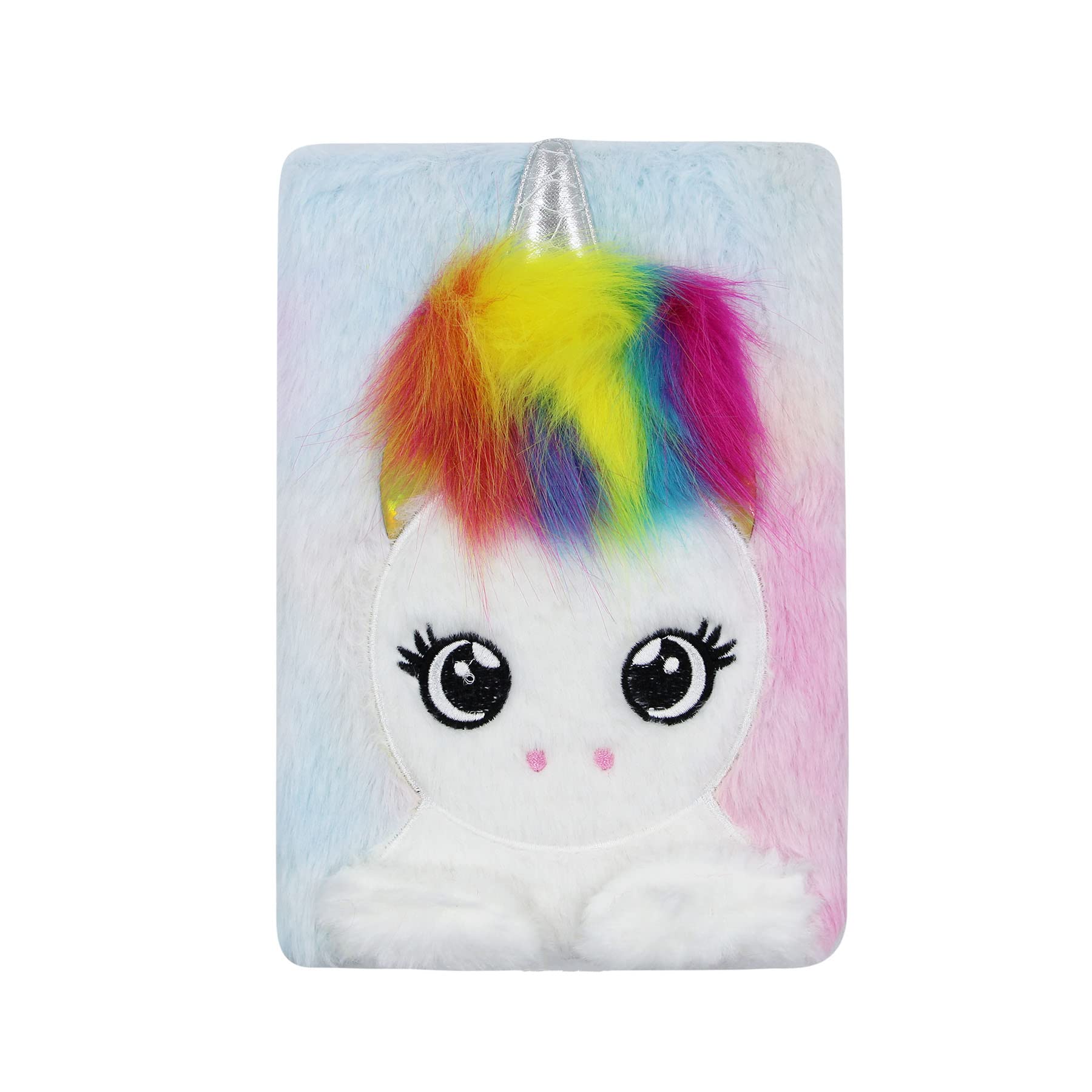 Cute Unicorn Diary Journal for Kids - Rainbow Fuzzy Plush Notebook Writing Planner, 8.4