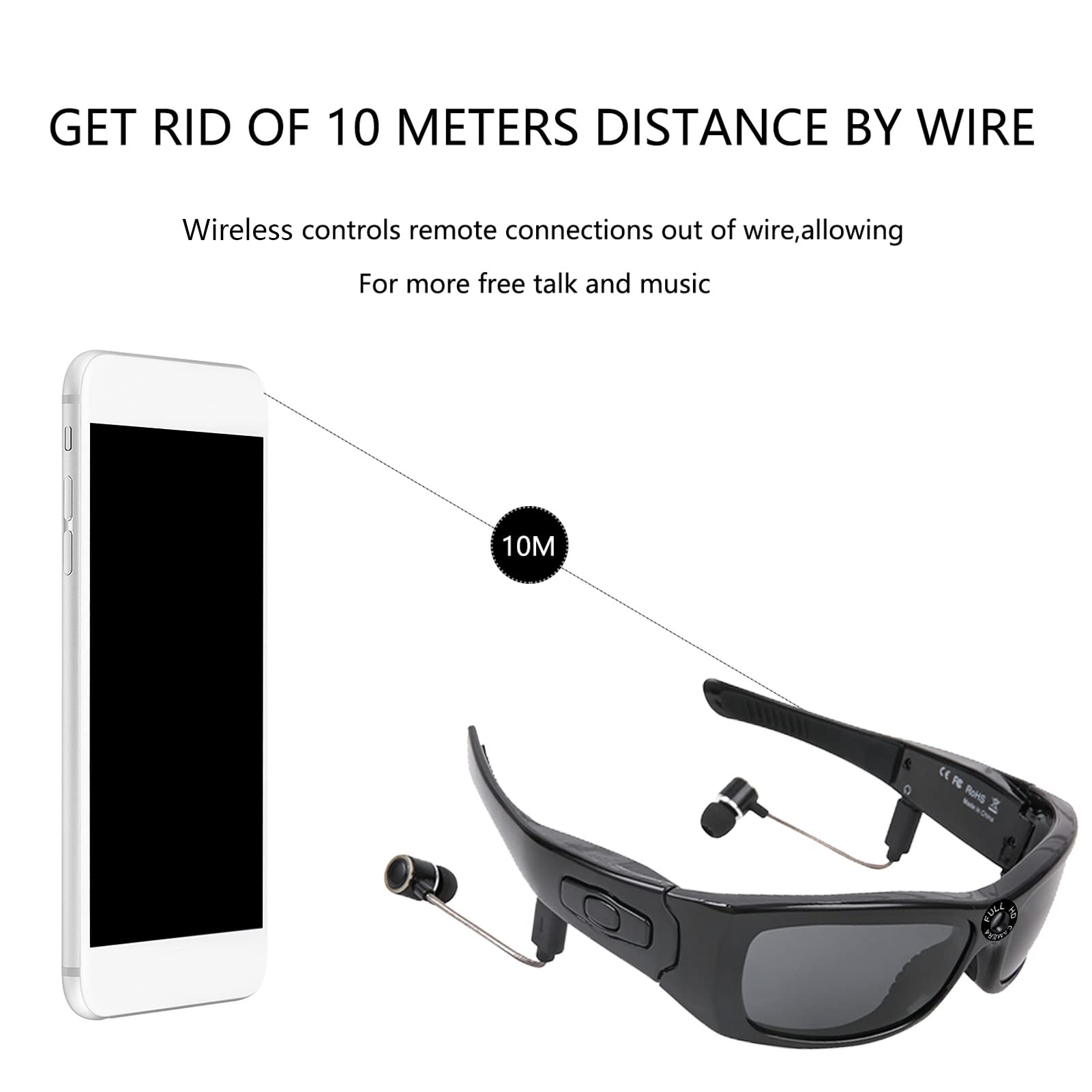Bluetooth Sunglasses Camera with 1080P HD Video & Music - Polarized Lens Sports Action Camera for Driving, Cycling, Travel - Hands-Free Calling - Perfect for Outdoor Adventures, Vlogging & Daily Commute