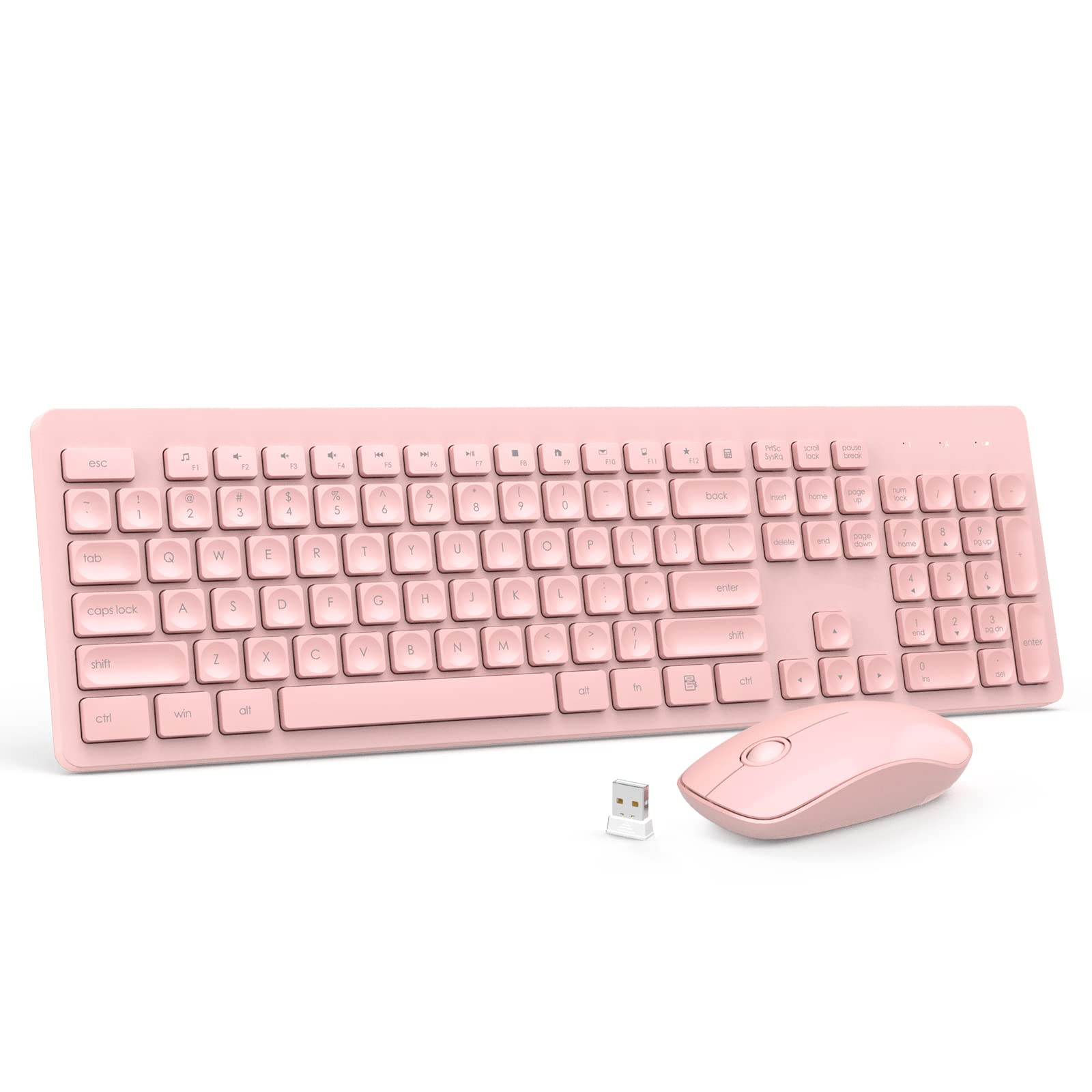 Wireless Keyboard and Mouse Combo - 2.4GHz Ultra-Slim USB Keyboard with Water-Resistant Keycaps & 12 Shortcut Keys - Compatible with Windows XP/7/8/10, Vista & Mac OS - Perfect for Office, Home & Gaming (Pink)