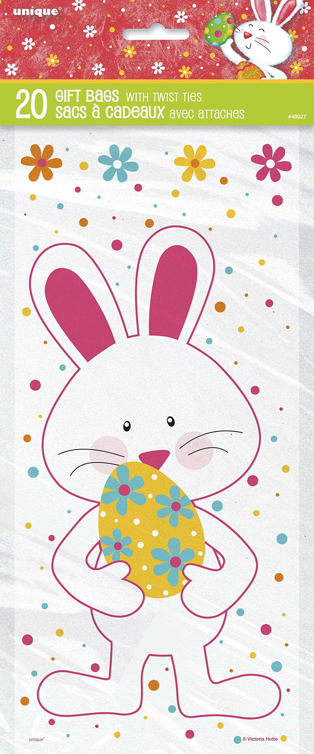 Easter Bunny Cellophane Treat Bags - 20 Pack - Party Favors, Candy Bags, Gift Packaging for Easter Celebrations, Egg Hunts, and Spring Parties