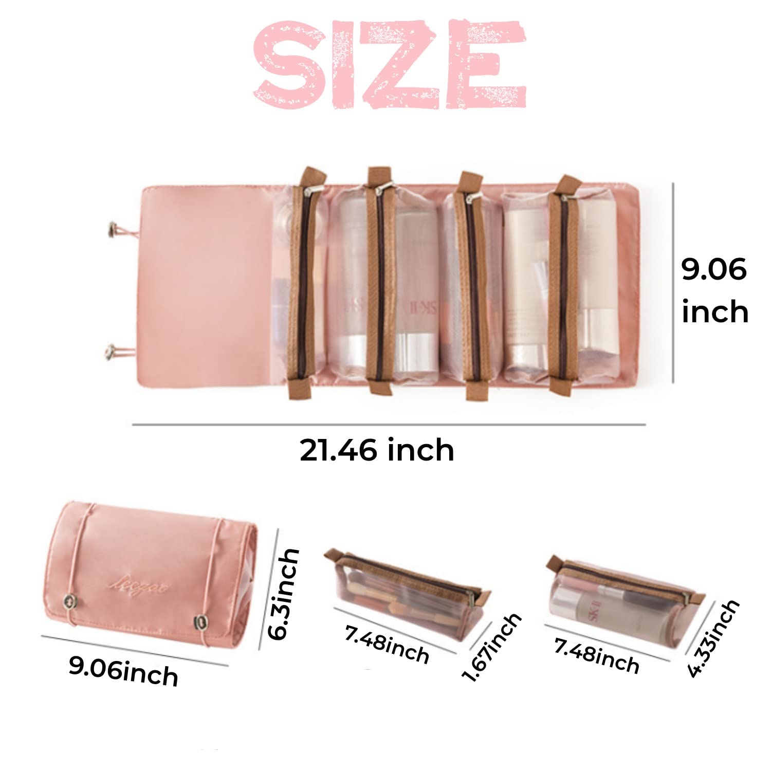 WUBAYI Travel Cosmetic Bag - Waterproof Hanging Toiletry Organizer with 4 Compartments | Foldable Detachable Mesh Makeup Bag for Women | Perfect for Travel, Camping & Gym Essentials Organization