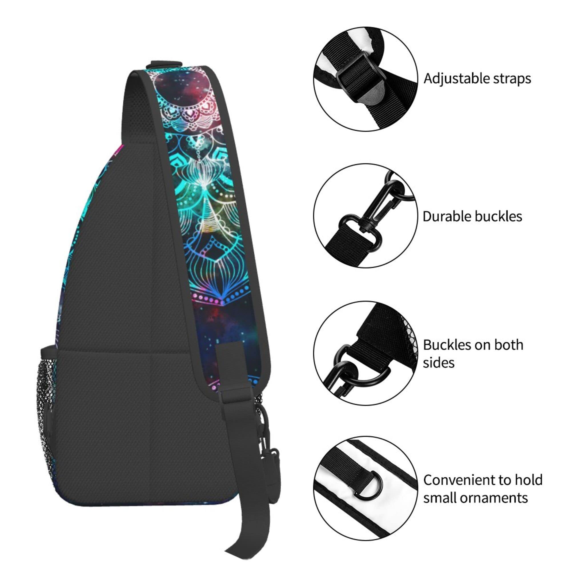 Unisex Sling Bag for Women & Men - Lightweight Crossbody Backpack for Hiking, Travel & Daily Use | Multipurpose Chest Shoulder Bag with Galaxy Mandala Design | Perfect for Outdoor Adventures, Commuting & Casual Wear